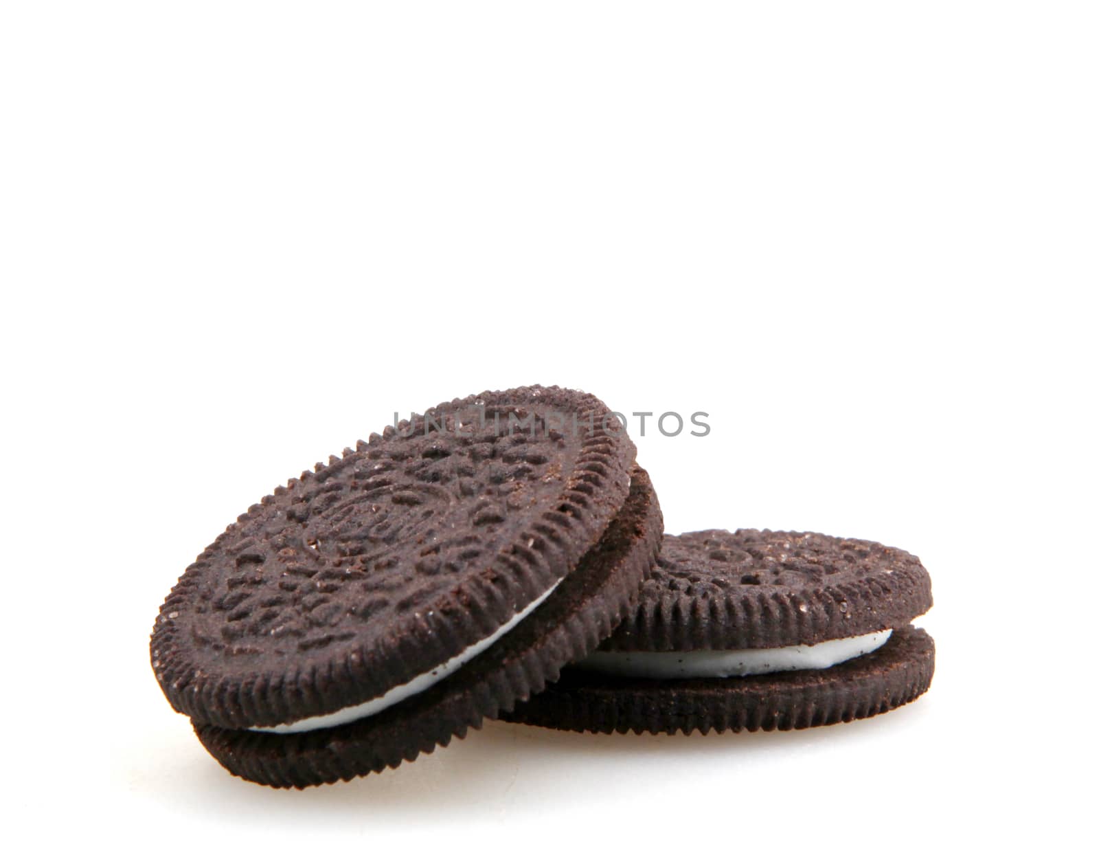 AYTOS, BULGARIA - OCTOBER 04, 2015: Oreo isolated on white background. Oreo is a sandwich cookie consisting of two chocolate disks with a sweet cream filling in between. by nenov