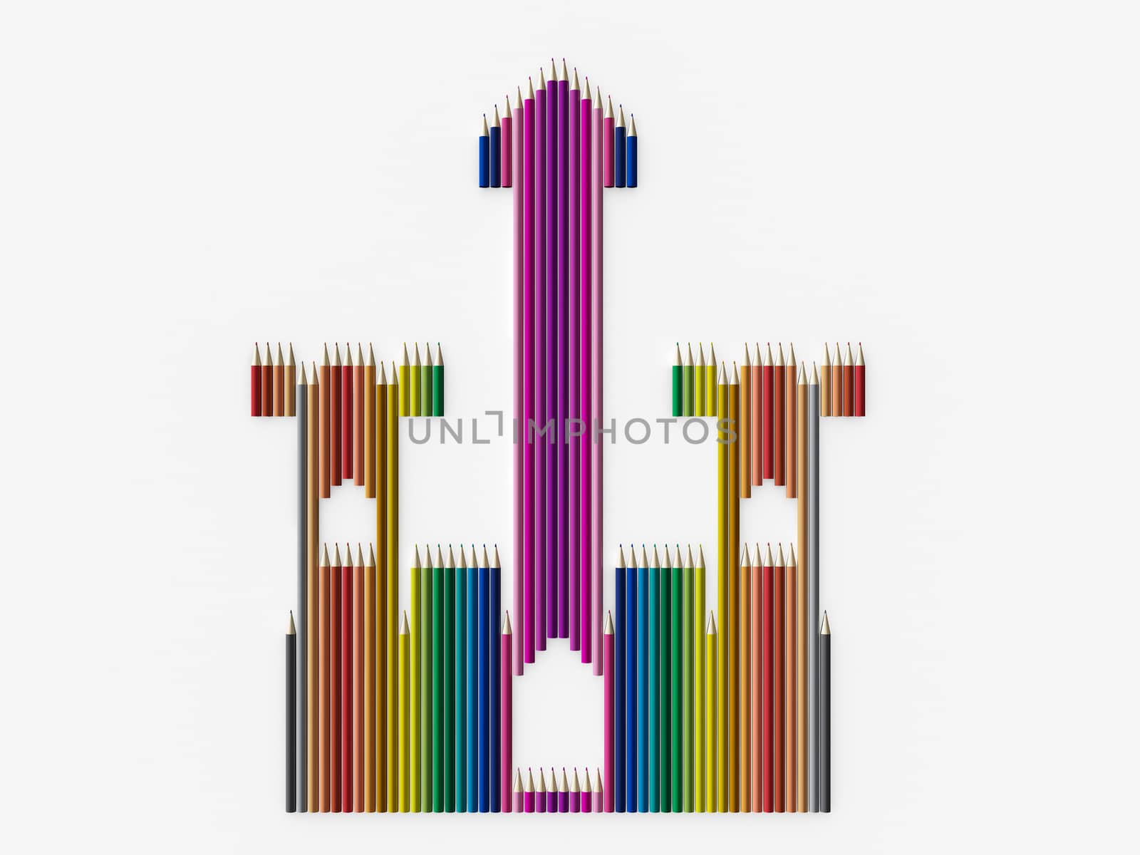 Colored pencils arranged in a castle by teerawit