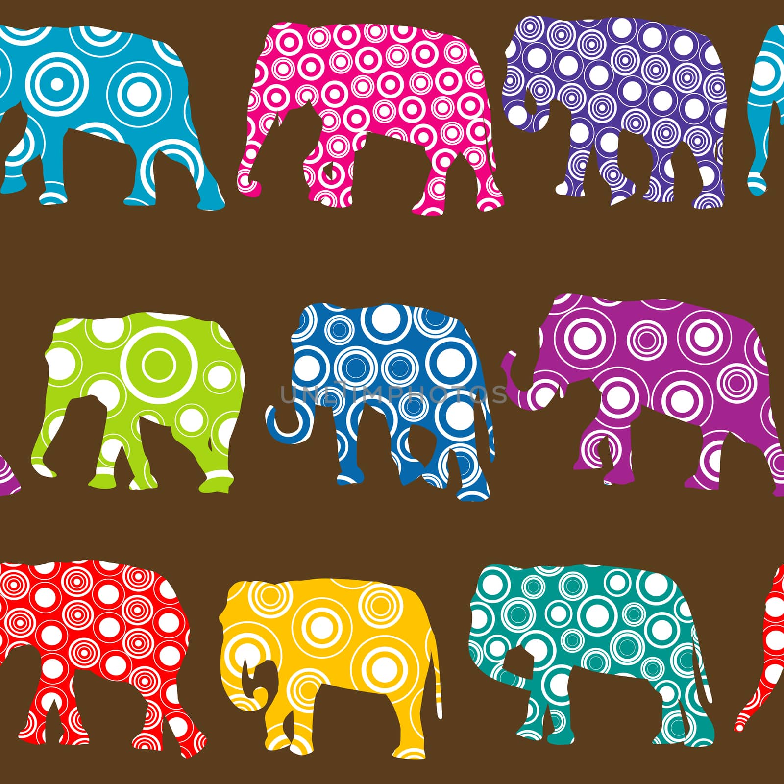 Colorful pattern with ornate patterned elephants by hibrida13