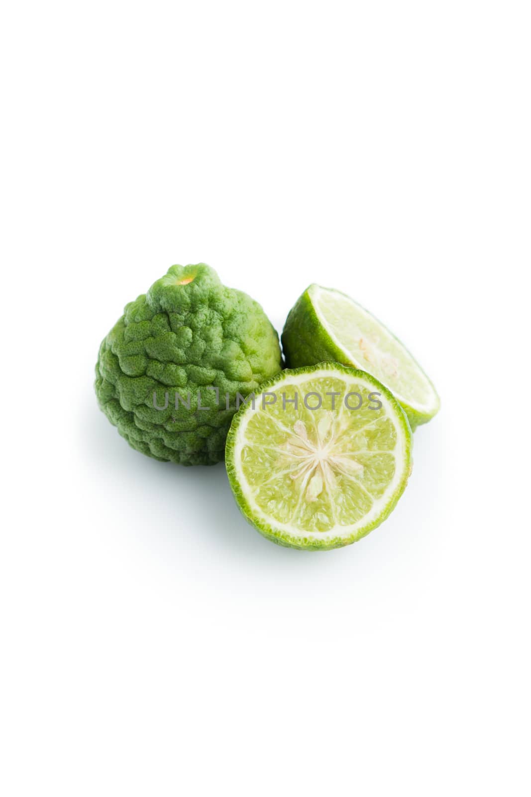 Kaffir Lime thai herb isolated on white background.