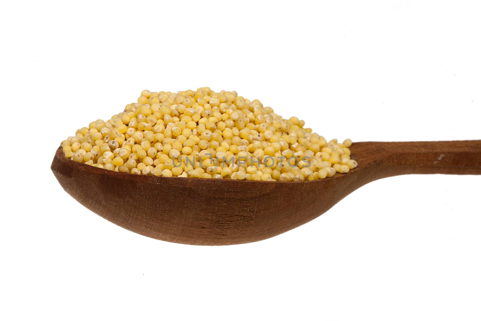 Spoon with cereal on an isolated studio background