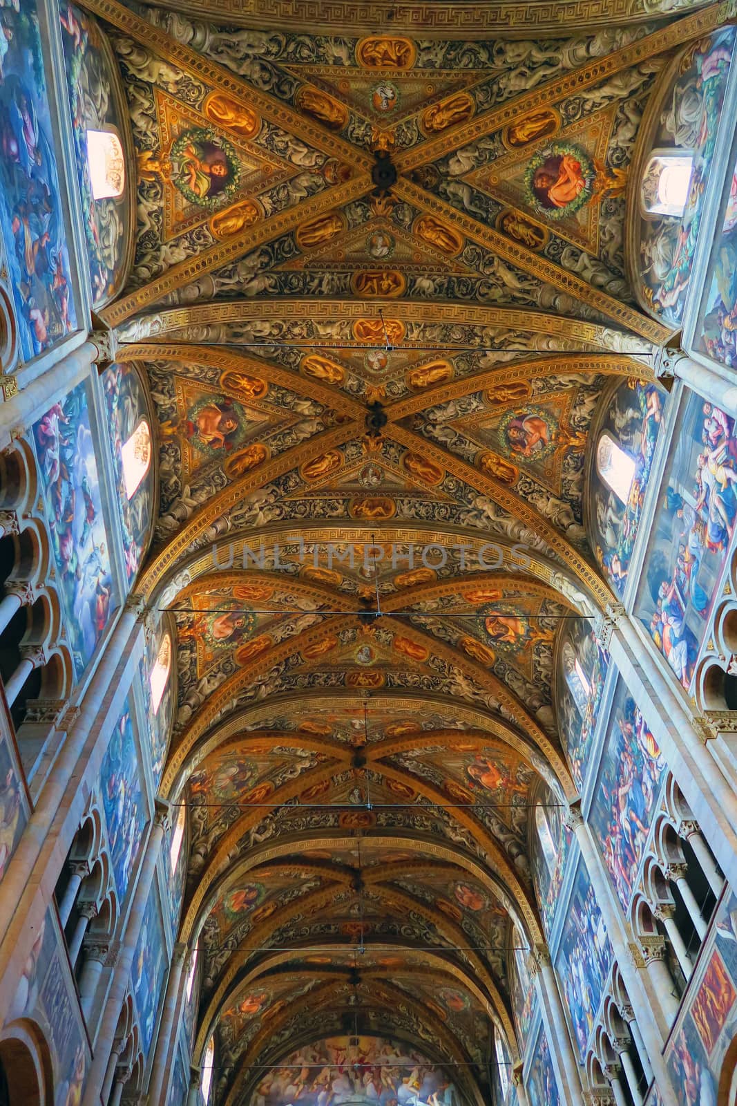 Parma,Italy, 25 september 2015.Ceiling of the cathedral in Parma, Italy. The rich decoration is a work by Girolamo Mazzola Bedoli that he painted between 1555 and 1557