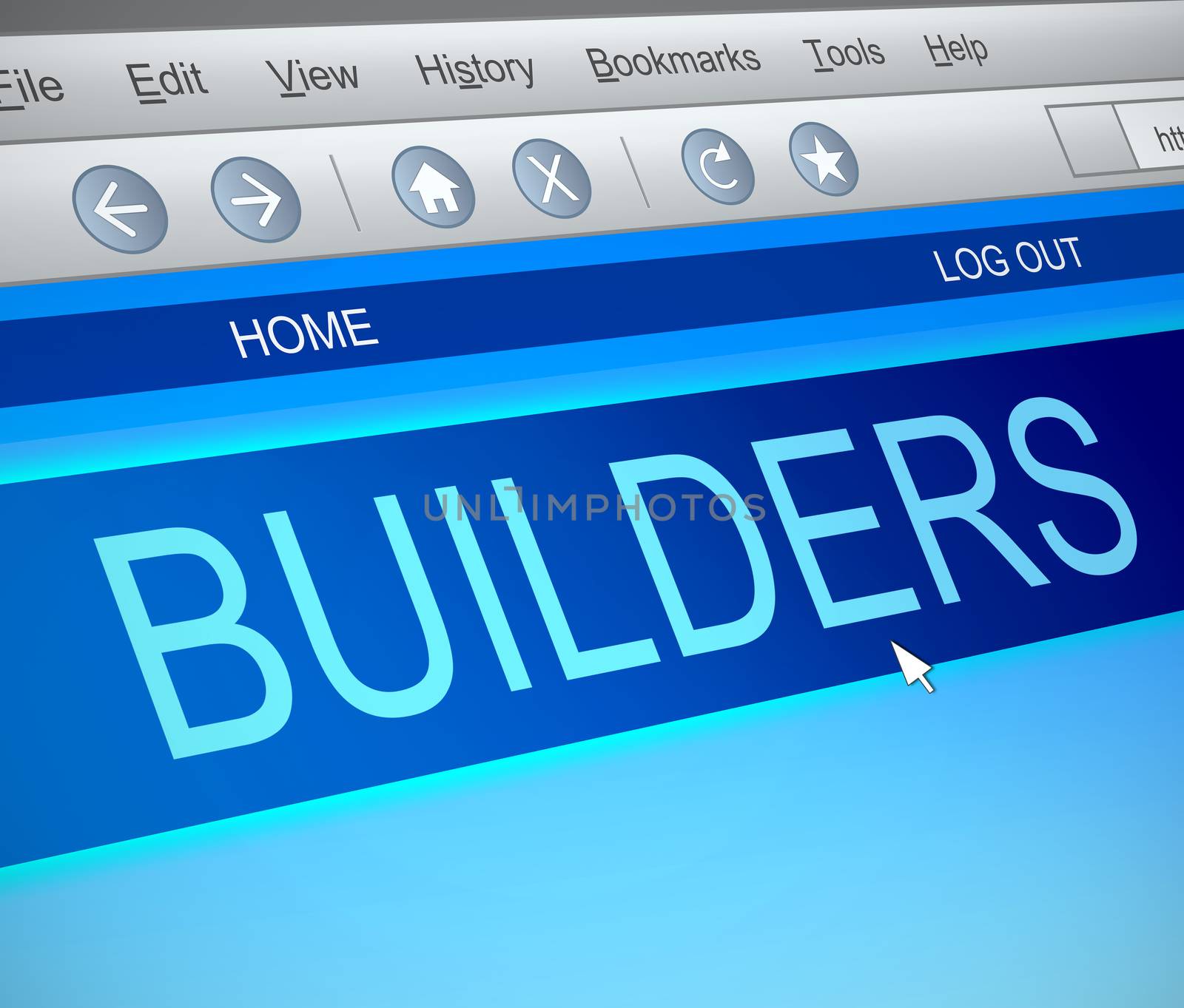 Illustration depicting a computer screen capture with a builders concept.