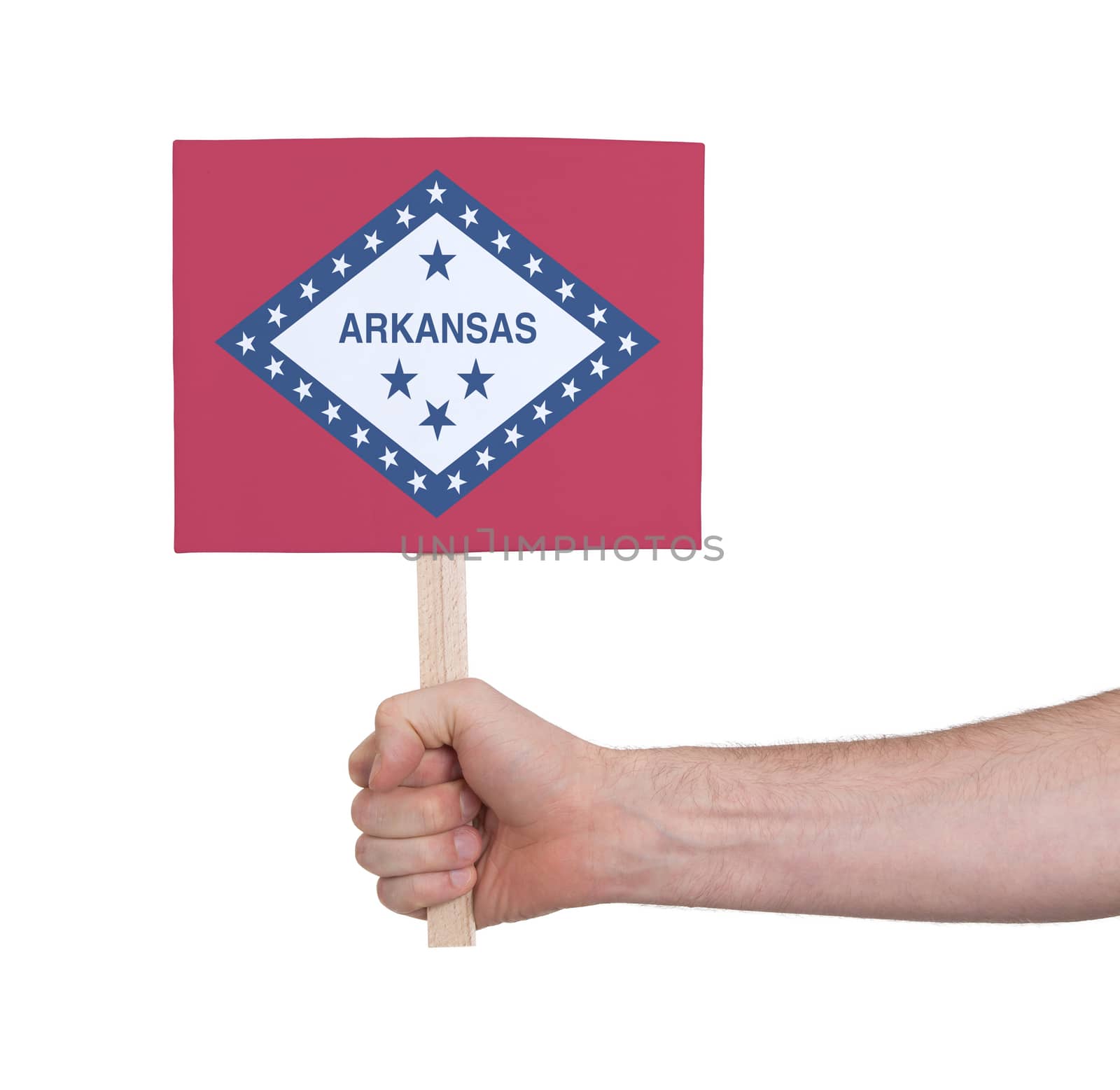Hand holding small card - Flag of Arkansas by michaklootwijk