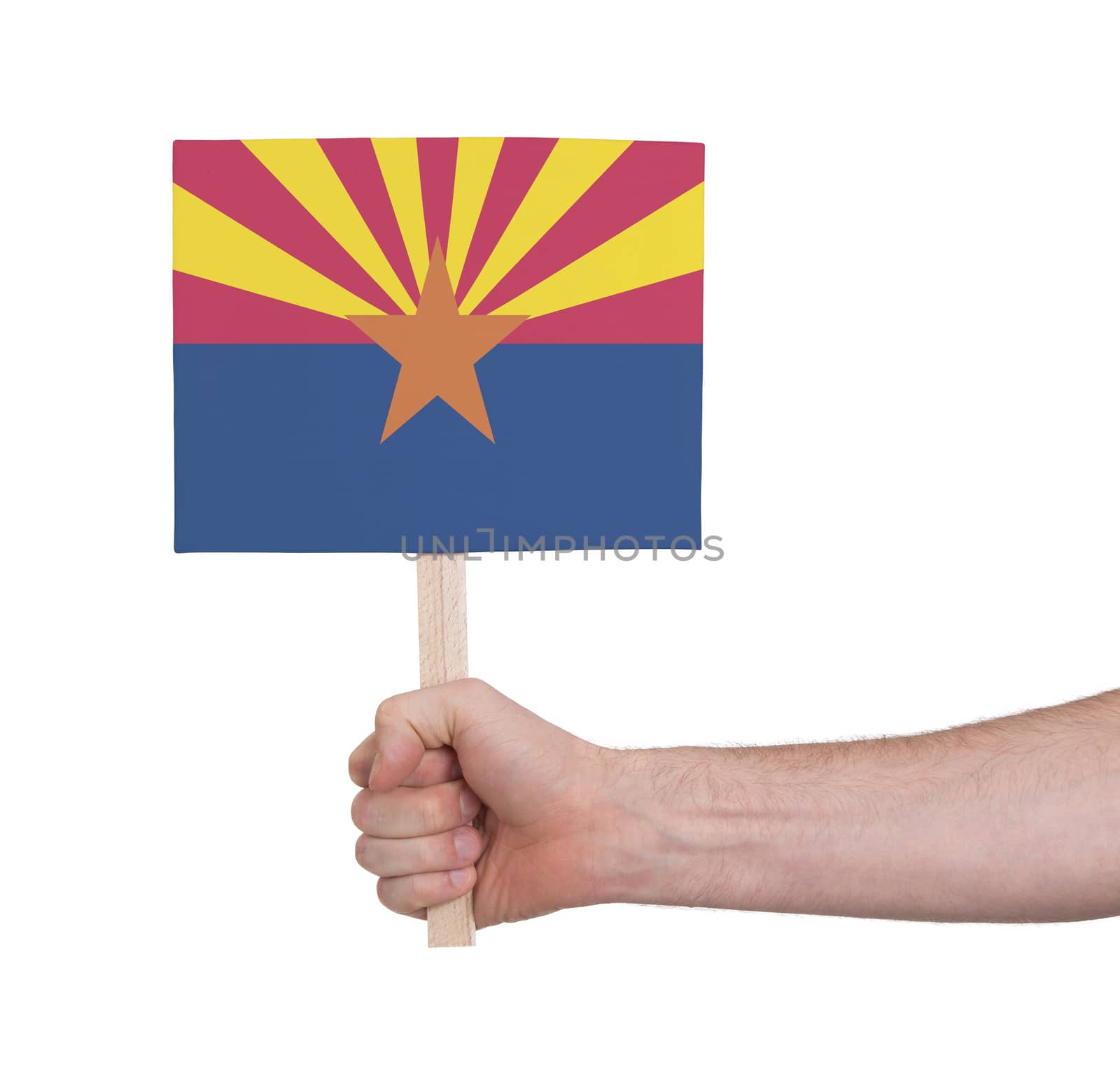 Hand holding small card - Flag of Arizona by michaklootwijk