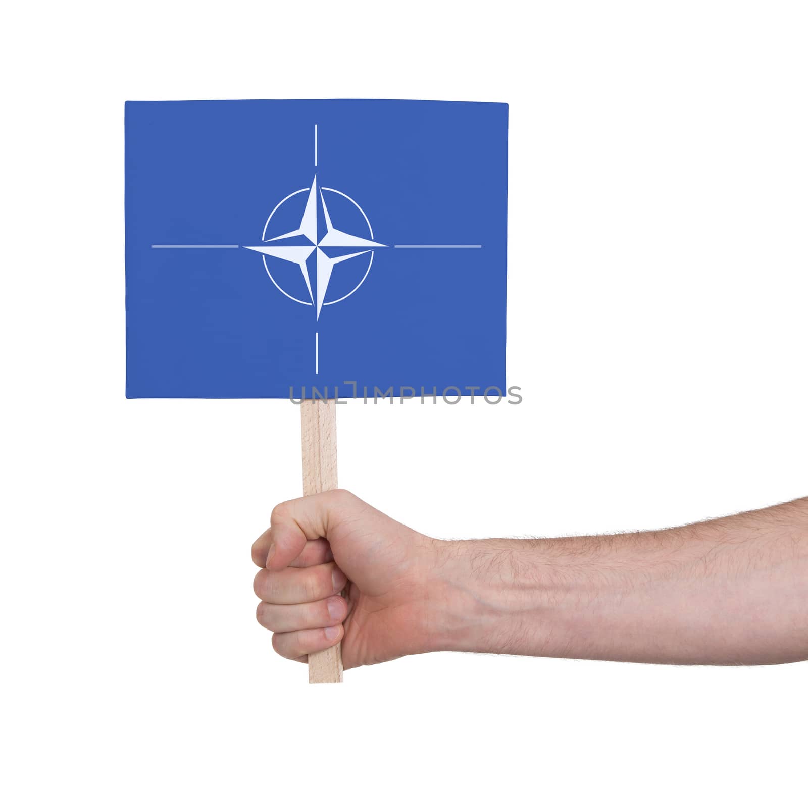 Hand holding small card - Flag of NATO by michaklootwijk