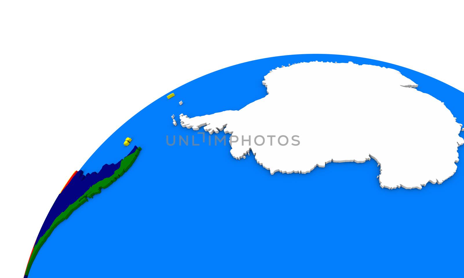 Simple map of Antarctica on globe, white background