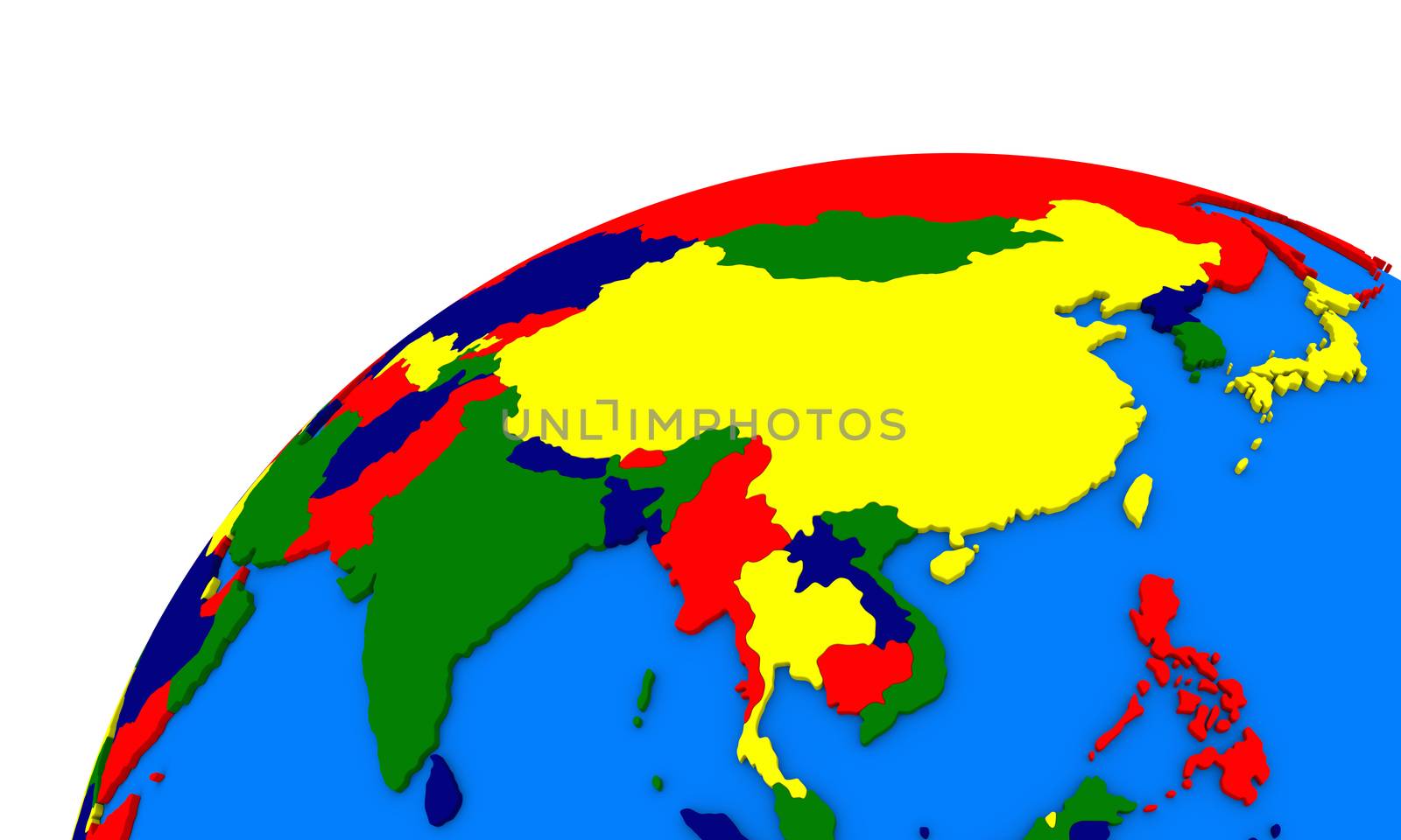 Political map of southeast Asia on globe