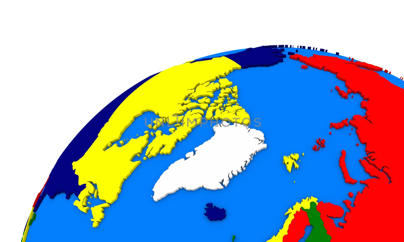 Political map of Arctic north polar region on globe