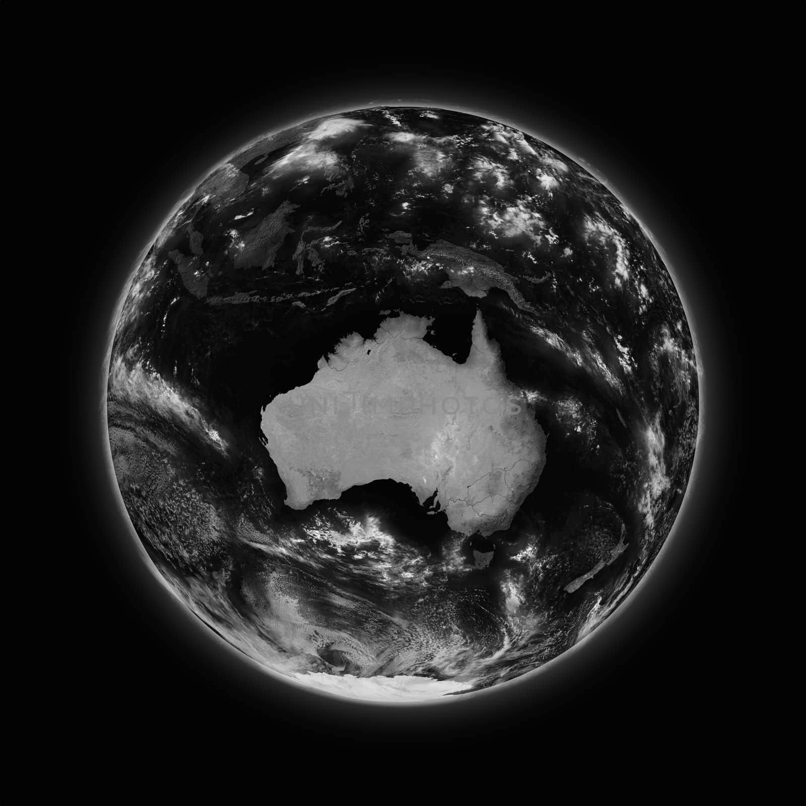 Australia on dark planet Earth isolated on black background. Highly detailed planet surface. Elements of this image furnished by NASA.