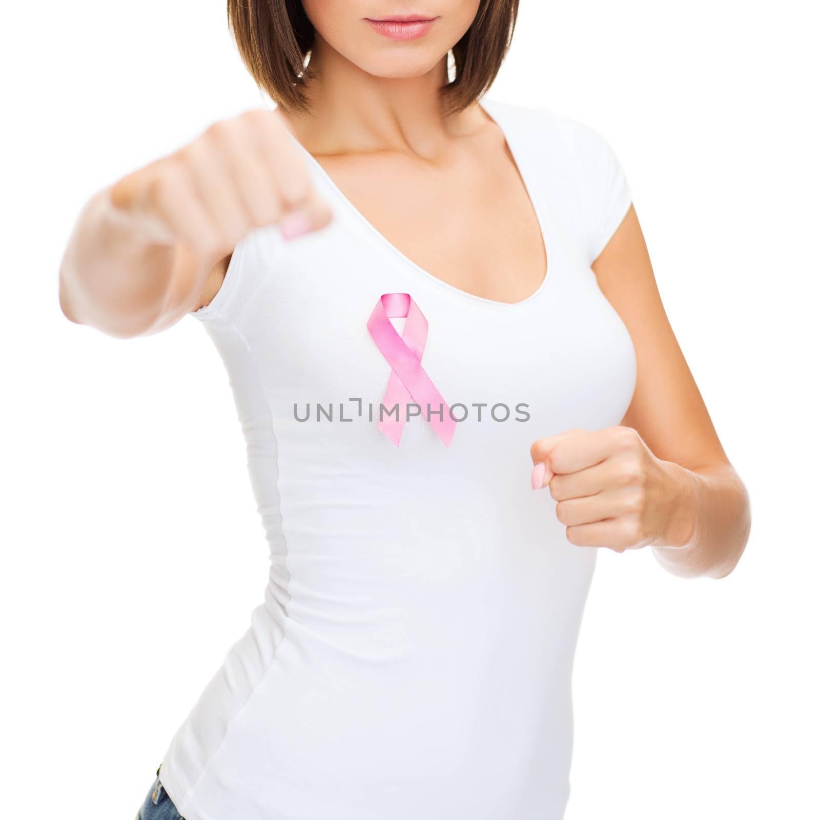 woman with pink cancer ribbon by dolgachov