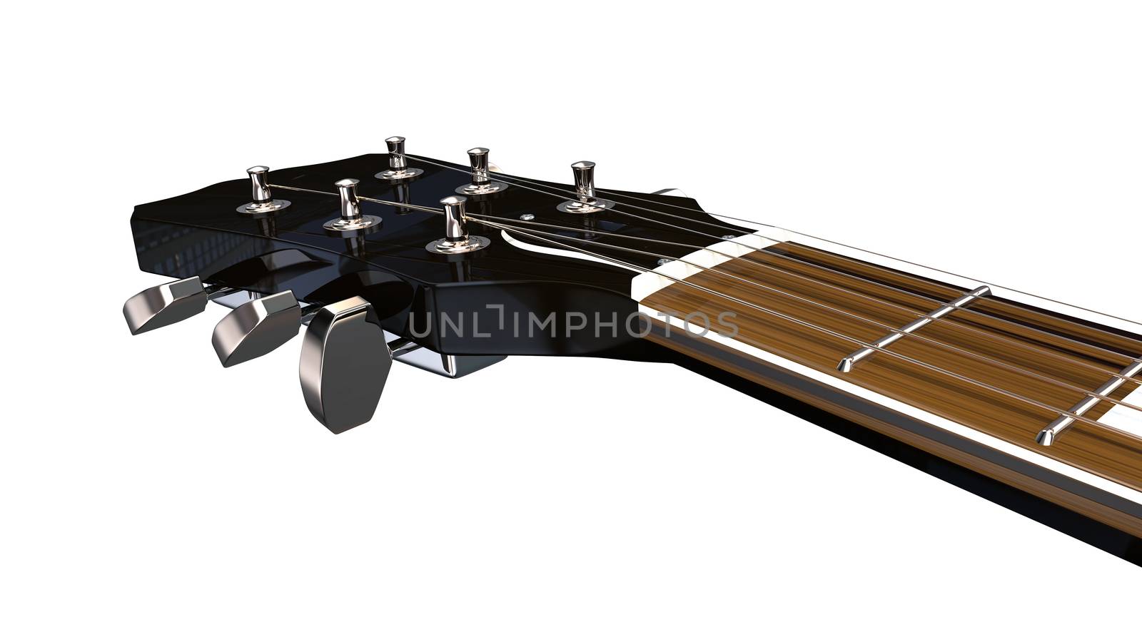 a closeup of shiny chrome machineheads of electric guitar