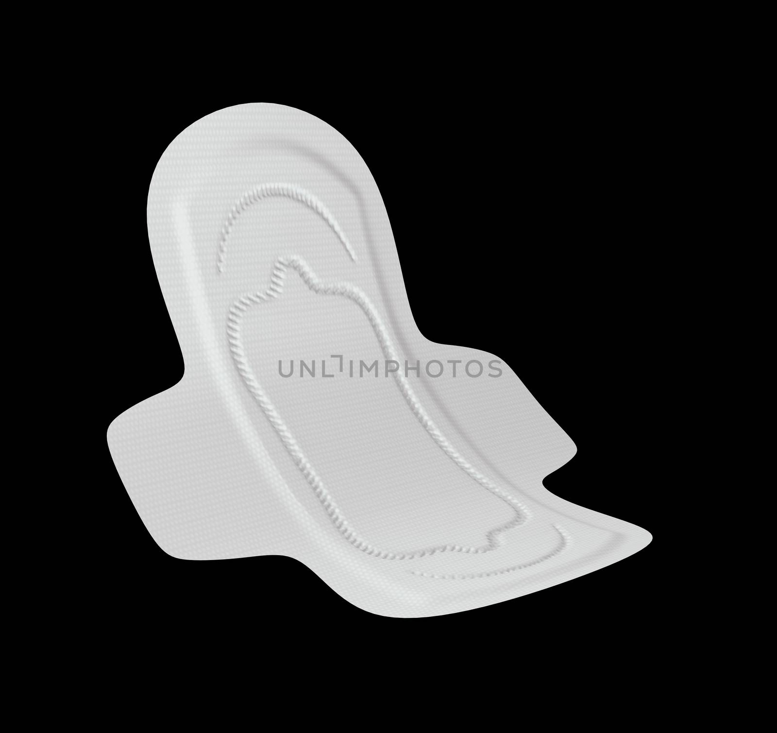 a 3D render of a woman's sanitory pad or panty liner on black background