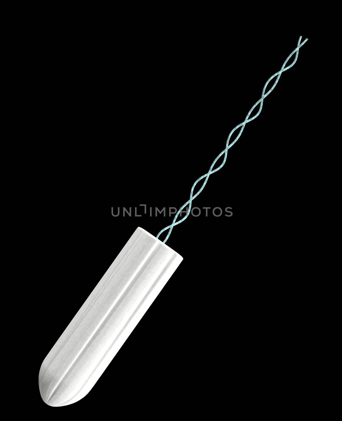a 3D render of a tampong with string on black background
