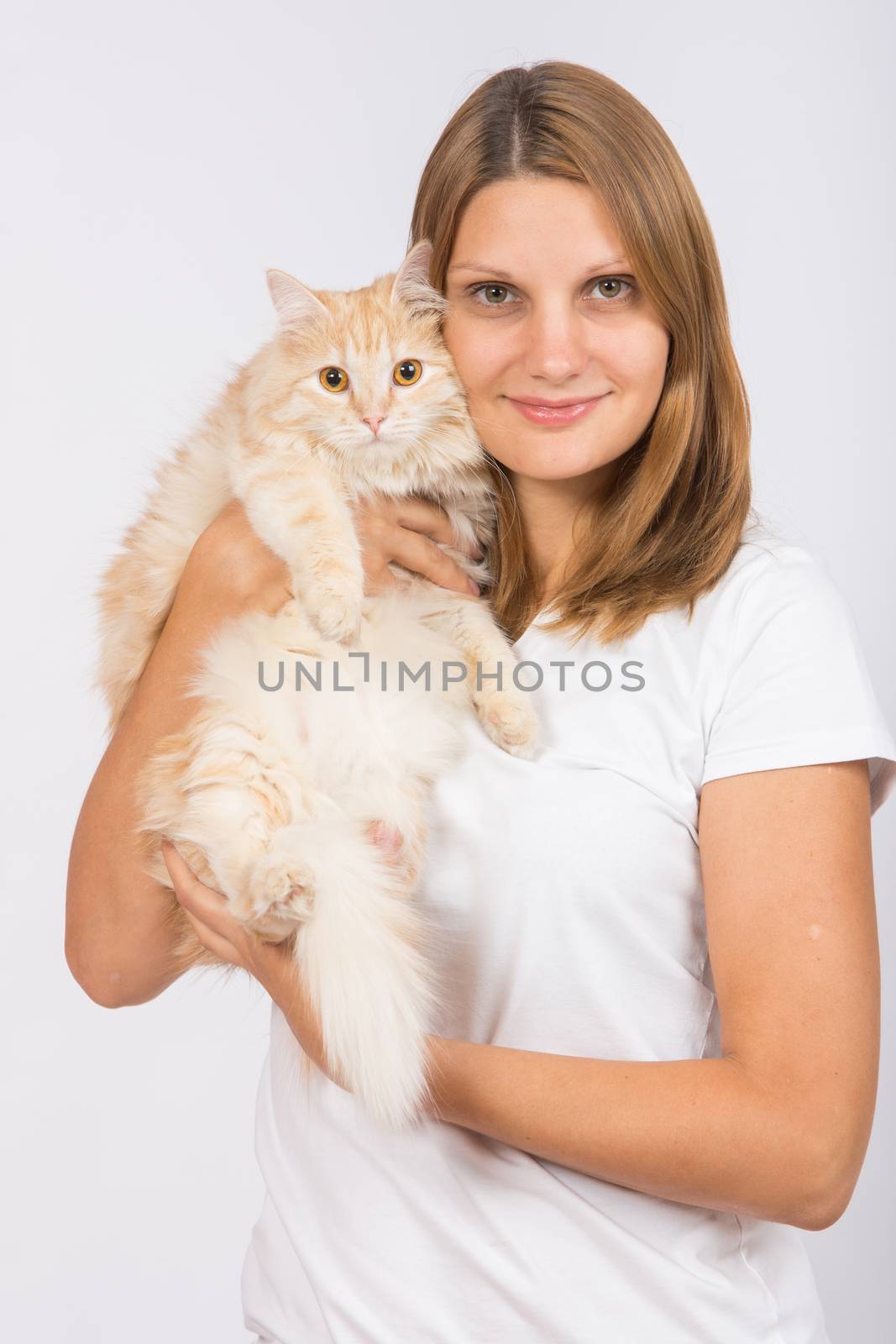 Girl hugging domestic cat by Madhourse