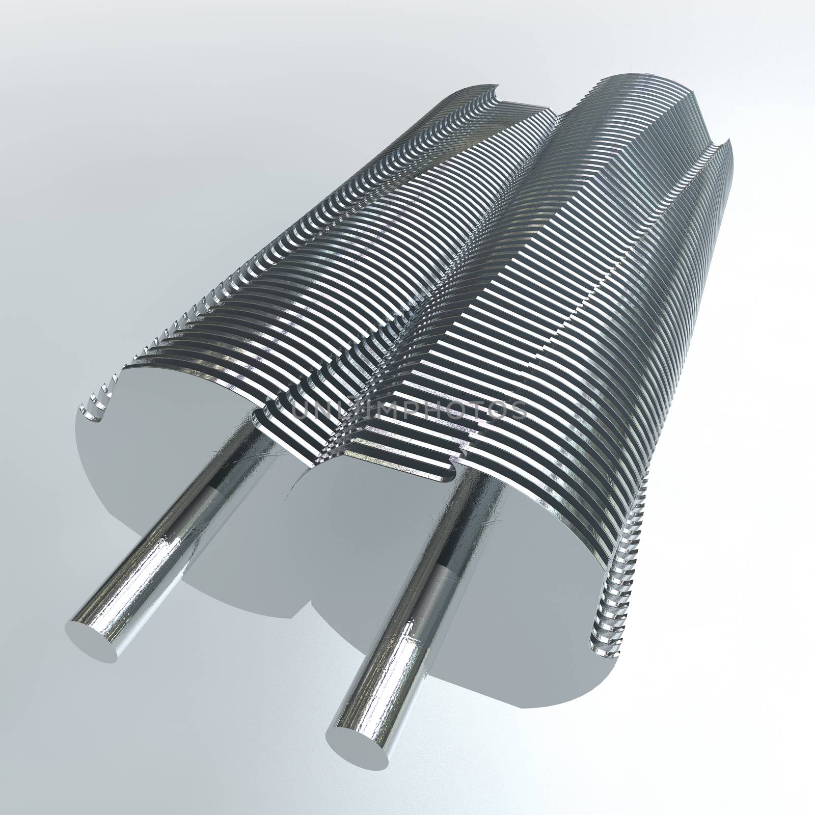 A close up of two cylindrical metal paper shredder blades
