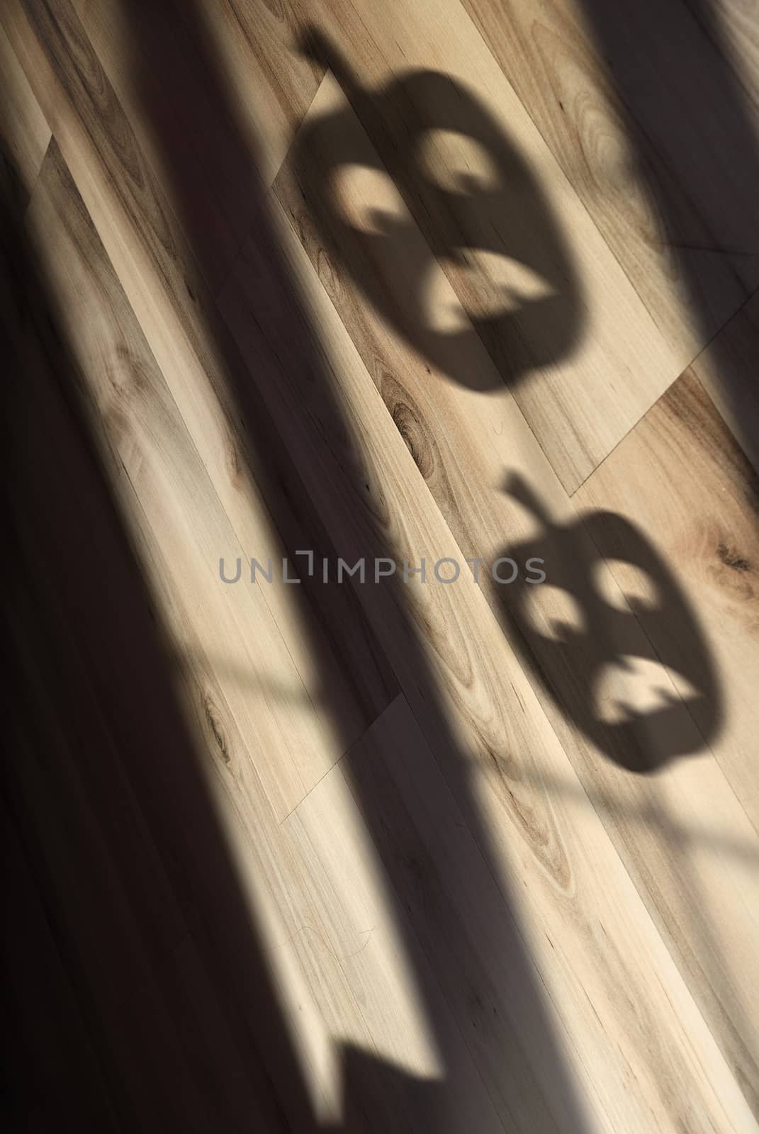 Shadow of Halloween pumpkin on the parquet floor pattern