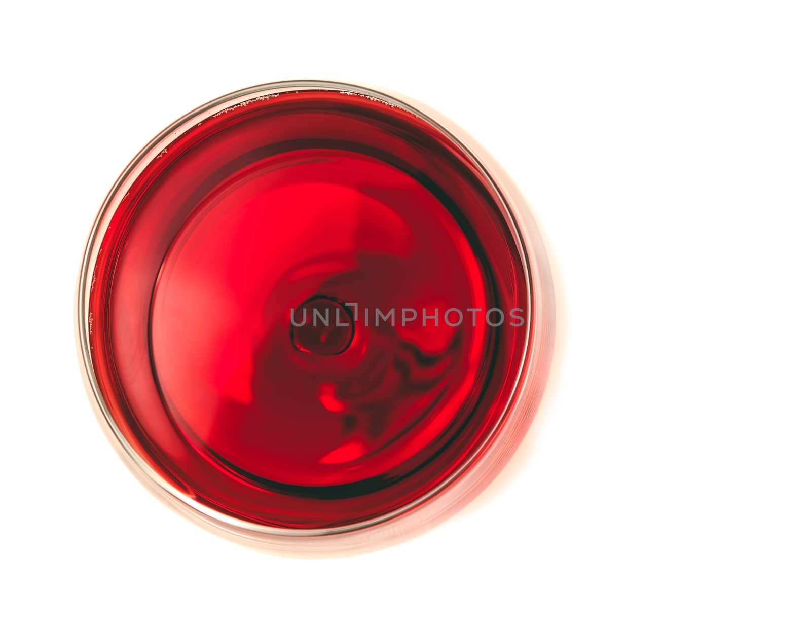 top of view of red wine in the glass isolated by donfiore