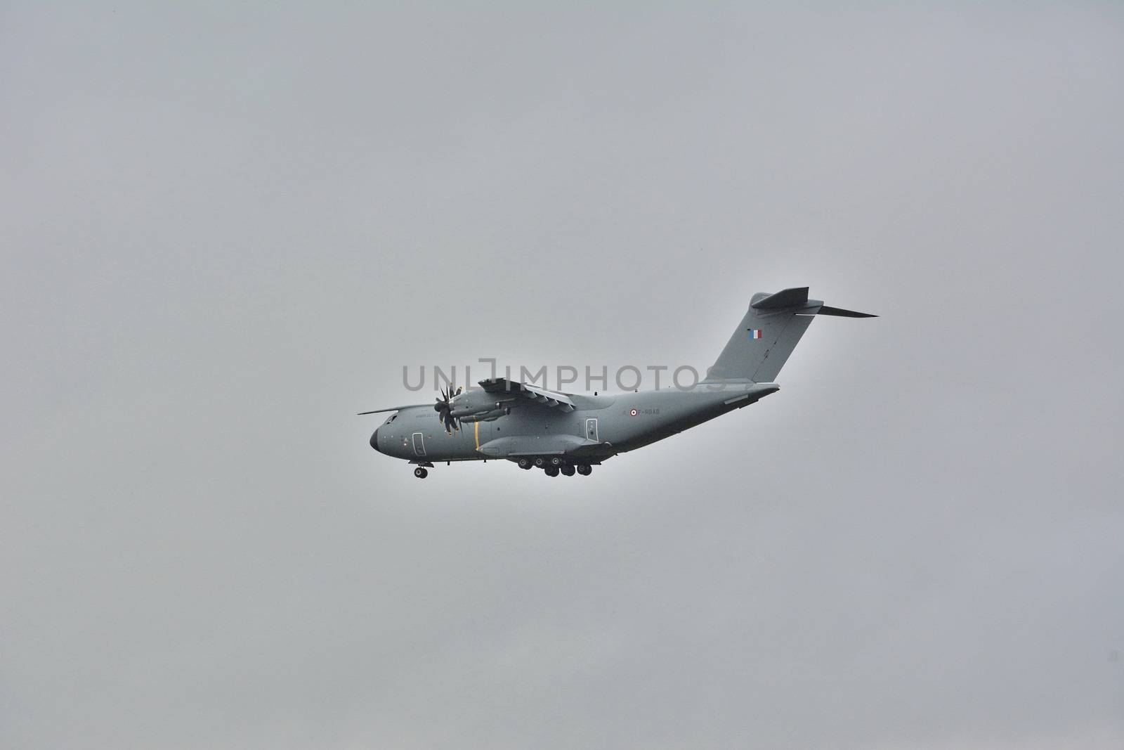 FRANCE, Bodolis : An A400M French transport military plane flies in the sky of Bodolis, in the Finistere region, ouest of France on October 5th, 2015. 