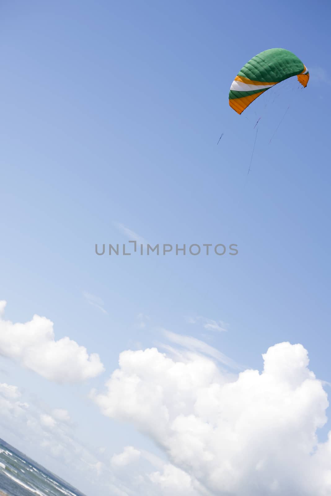 kite boarders kite in lovely sky by morrbyte