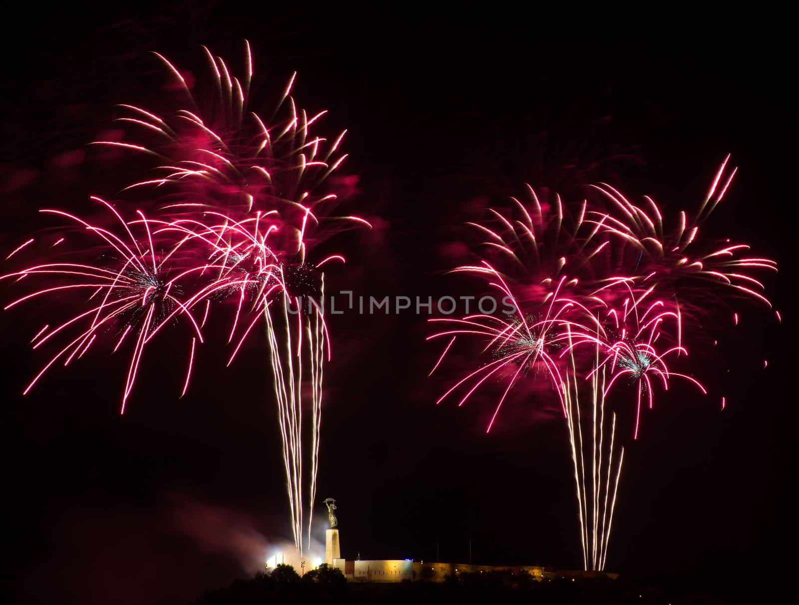 Fireworks over Liberty statue in Budapest, Hungary by anderm