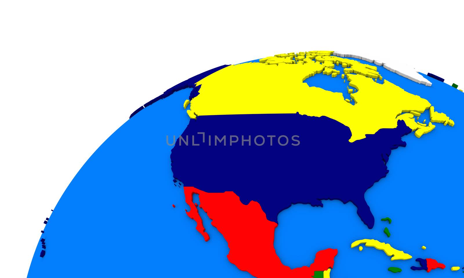 Political map of north America on globe