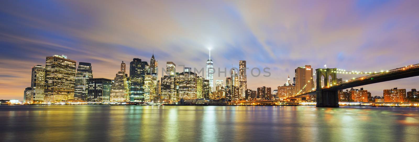 Panoramic view of New York City Manhattan midtown at dusk by vwalakte
