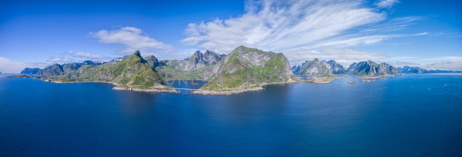 Breathtaking aerial panorama of Lofoten islands in Norway