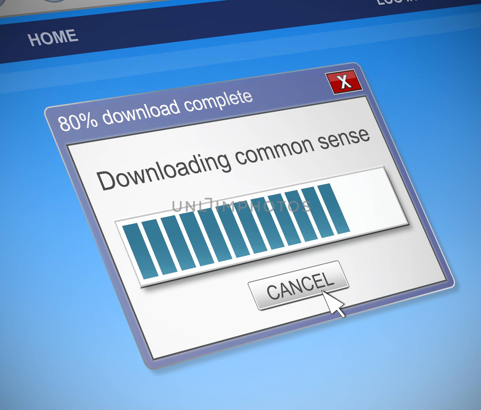 Illustration depicting a computer dialog box with a common sense concept.