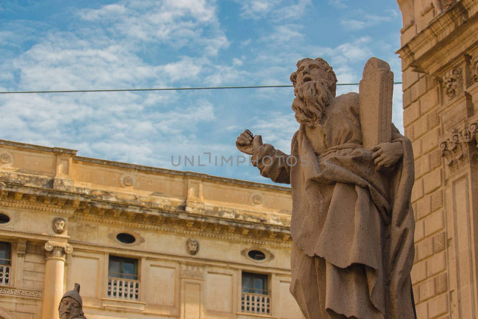 Acireale (Sicily, Italy): Historic center San Sebastinao Church baroque architecture - statue