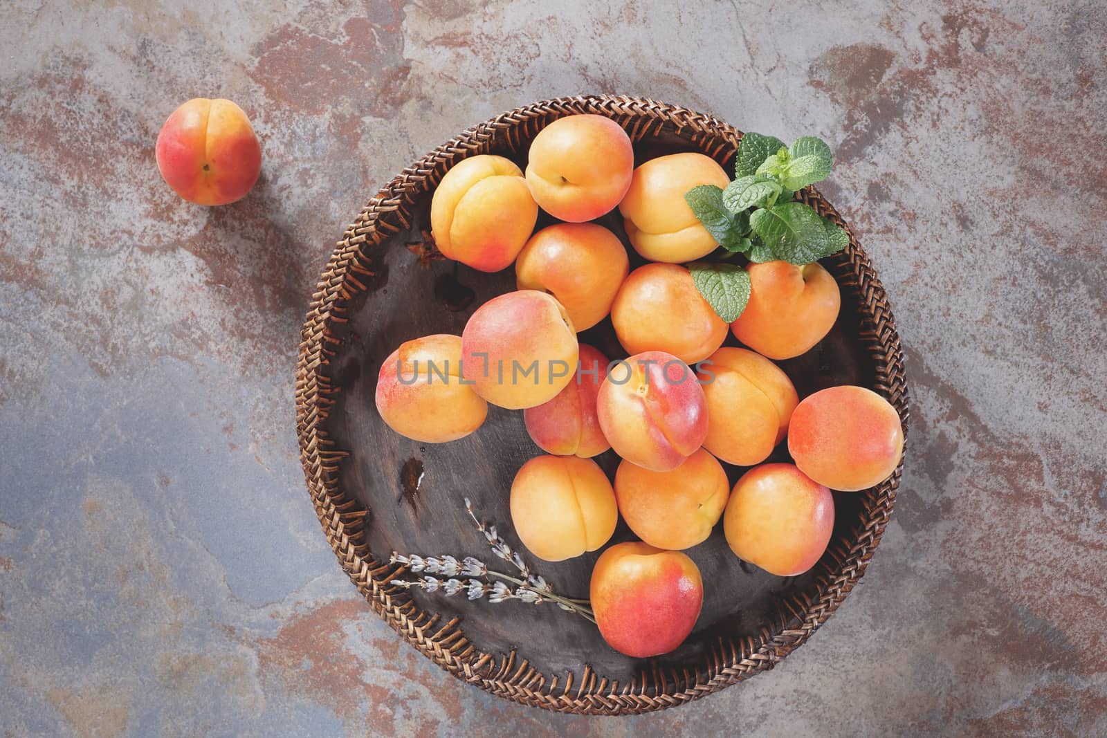 Bowl of harvested apricots by Slast20