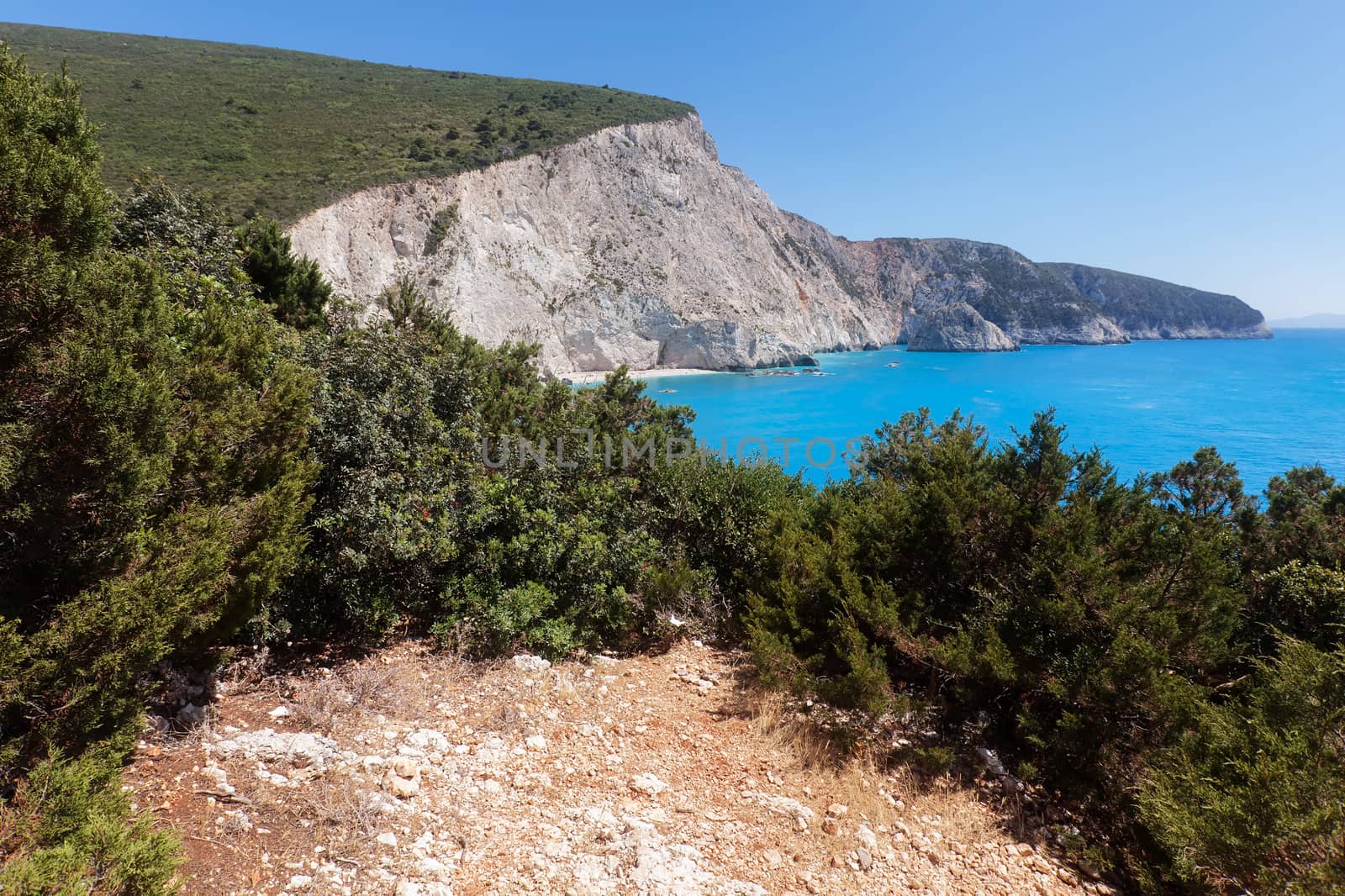Greece, Ionian Islands, cliff and Porto Katsiki Beach