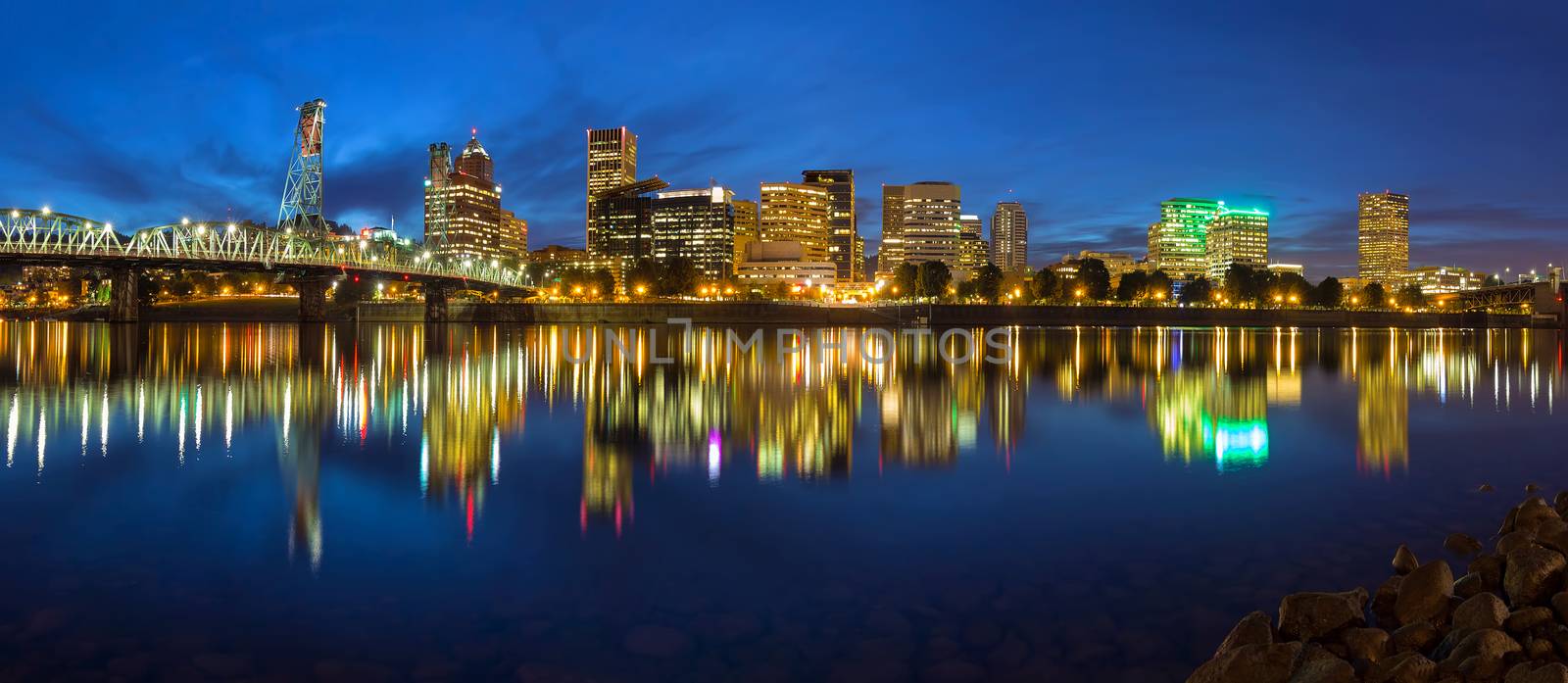 Portland Skyline during Blue Hour Panorama by Davidgn