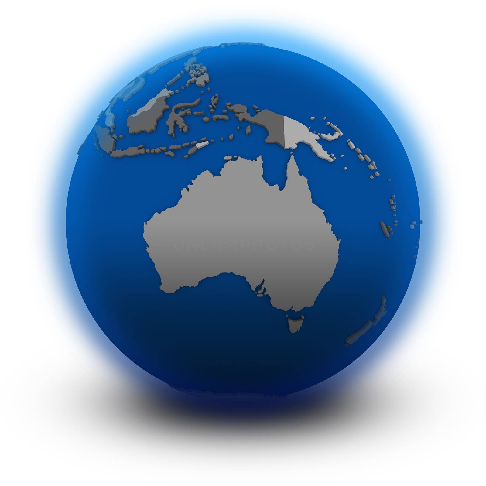 Australia on political globe, illustration isolated on white background