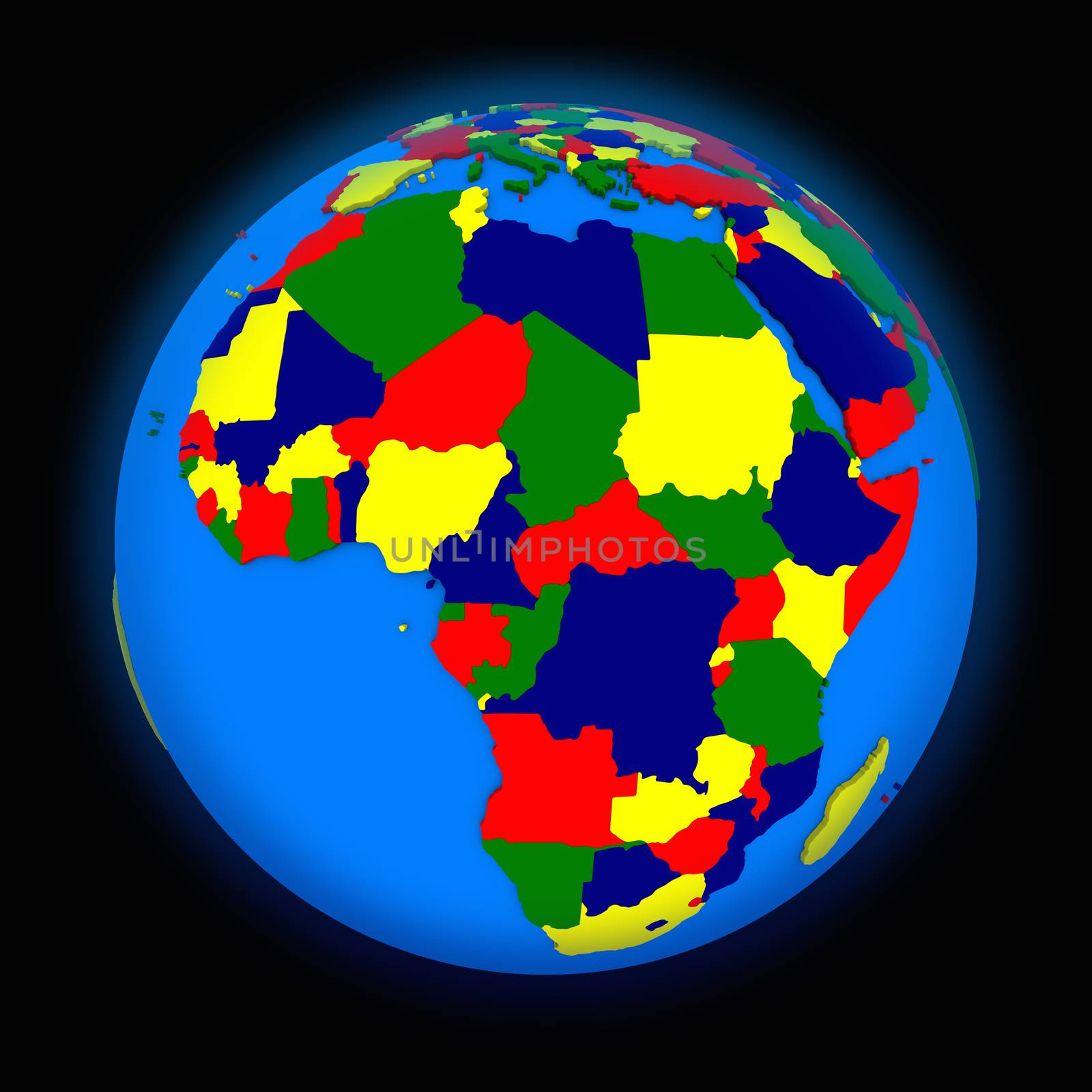 Africa on political globe on black background