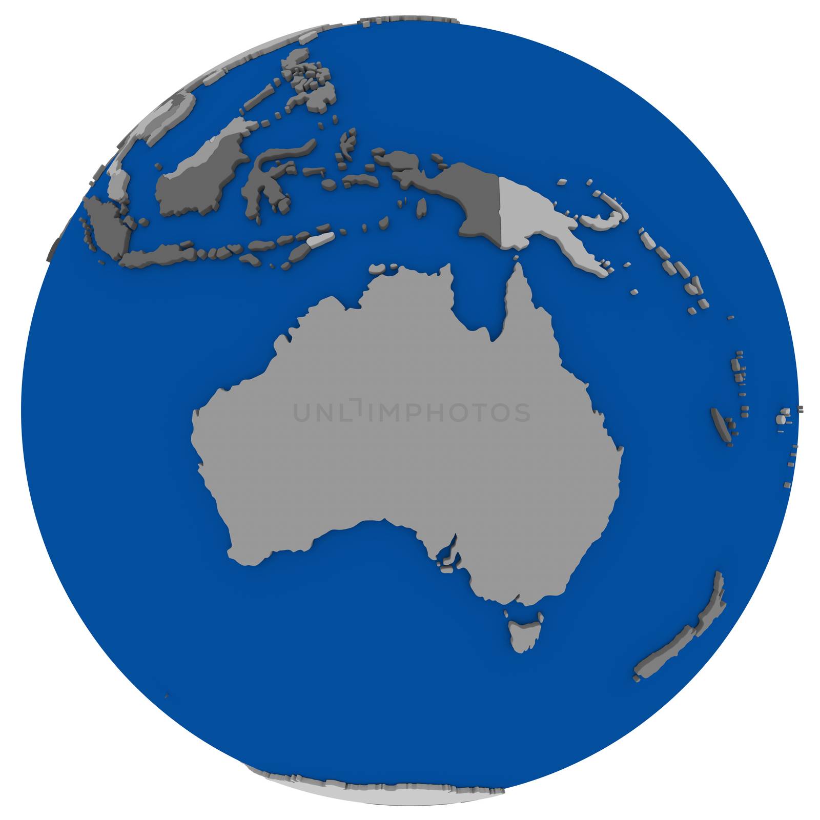 Political map of Australia on globe, illustration isolated on white background