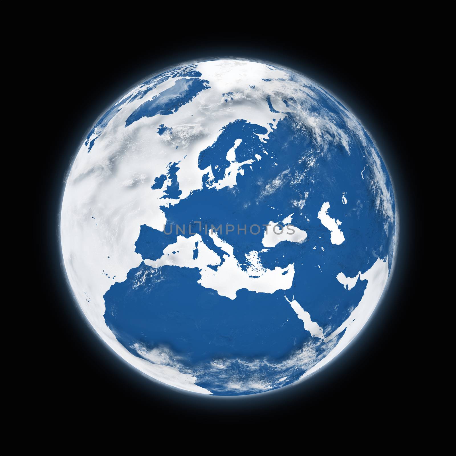 Europe on blue planet Earth isolated on black background. Highly detailed planet surface. Elements of this image furnished by NASA.