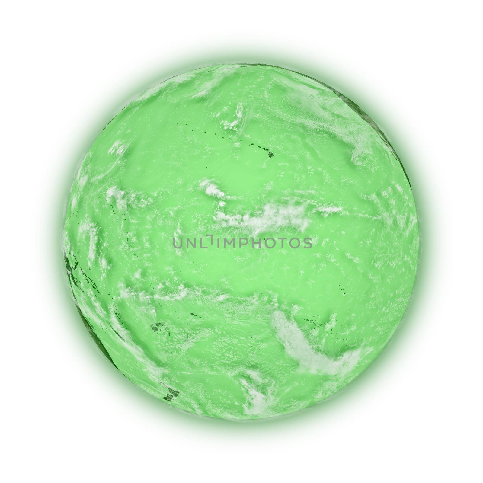 Pacific Ocean on green planet Earth isolated on white background. Highly detailed planet surface. Elements of this image furnished by NASA.