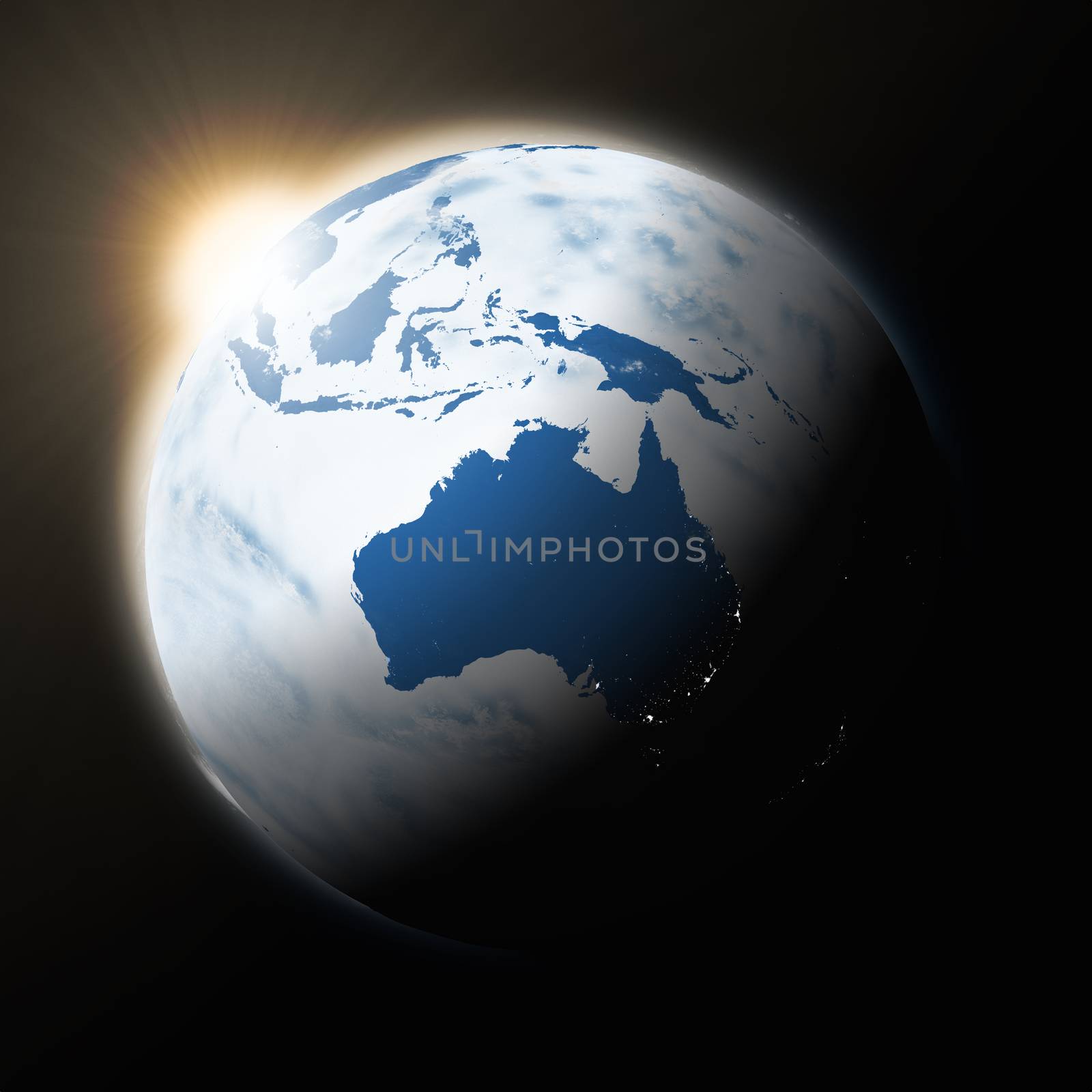 Sun over Australia on planet Earth by Harvepino
