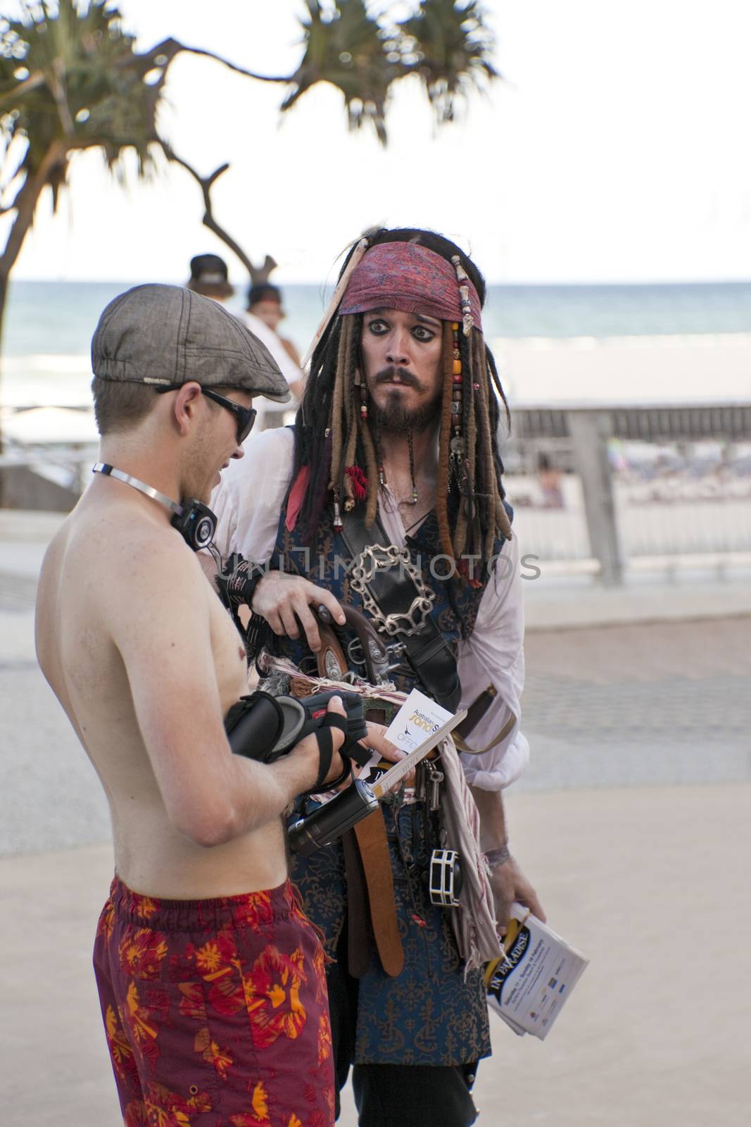 GOLD COAST - FEB 19: An unidentified man poses as Jack Sparrow from Pirates of the Caribbean movie franchise at an informal Weekend Market Feb.19, 2012 in Gold Coast Australia.