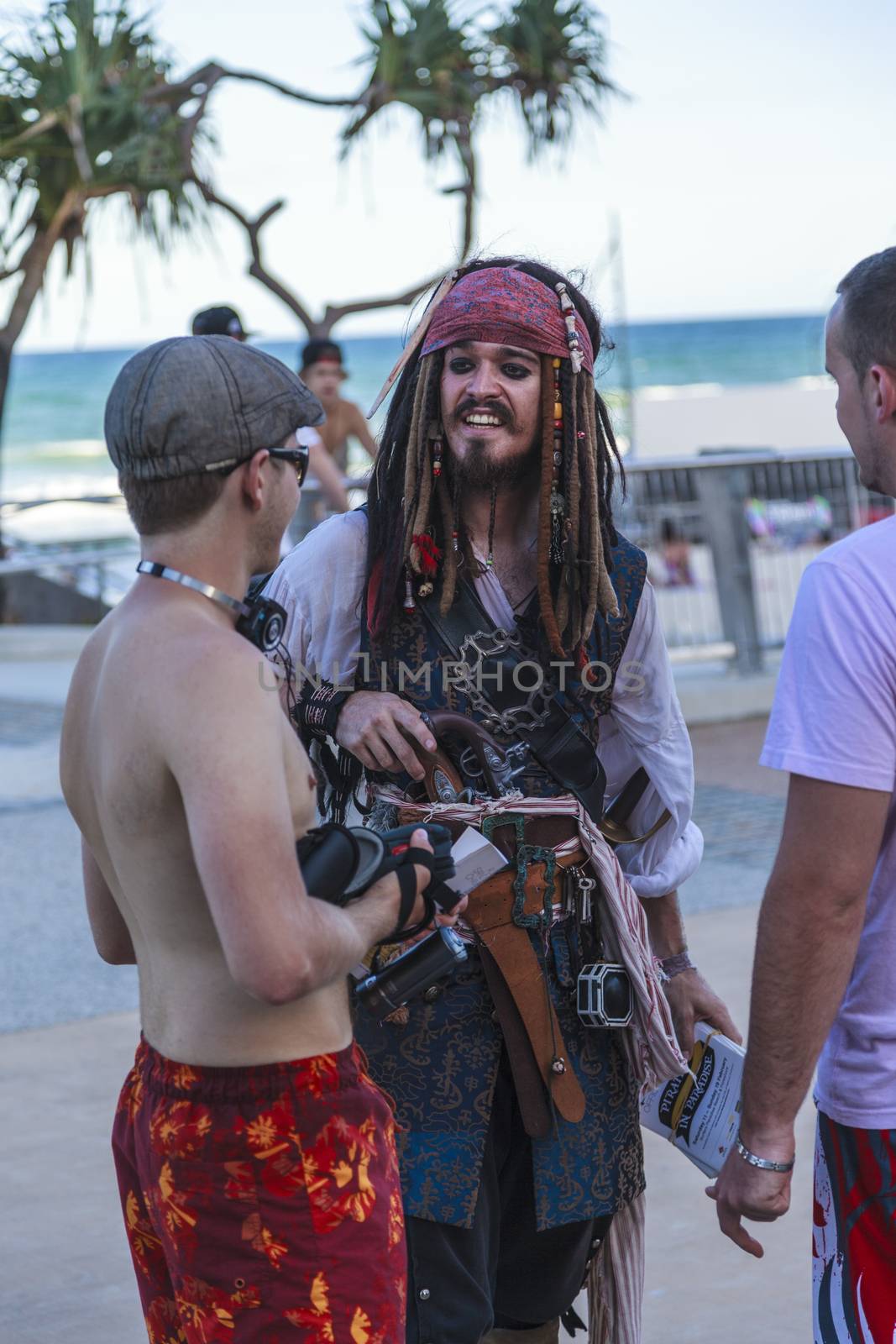 GOLD COAST - FEB 19: An unidentified man poses as Jack Sparrow from Pirates of the Caribbean movie franchise at an informal Weekend Market Feb.19, 2012 in Gold Coast Australia.