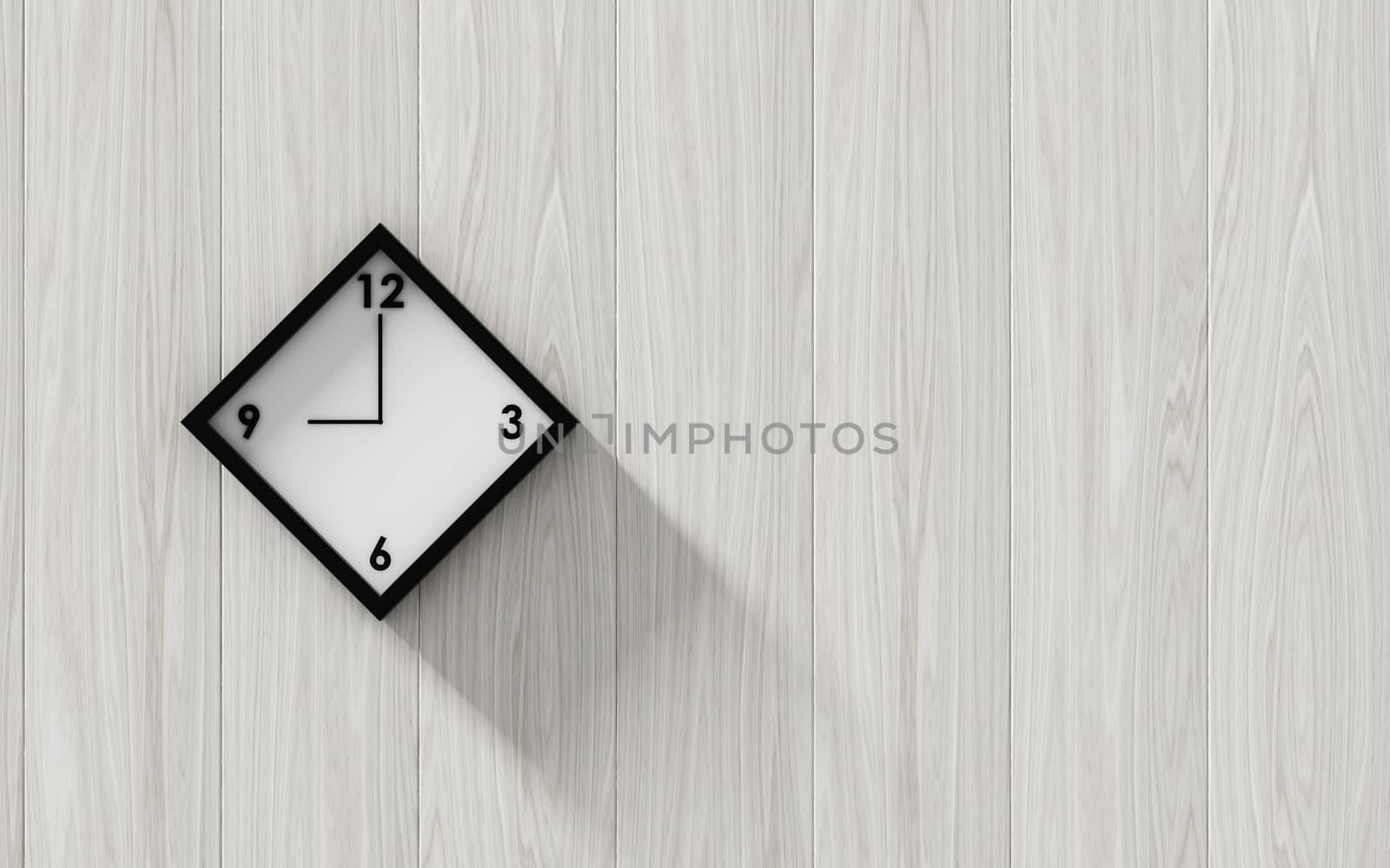 Black clock hanging on the wood wall  by teerawit