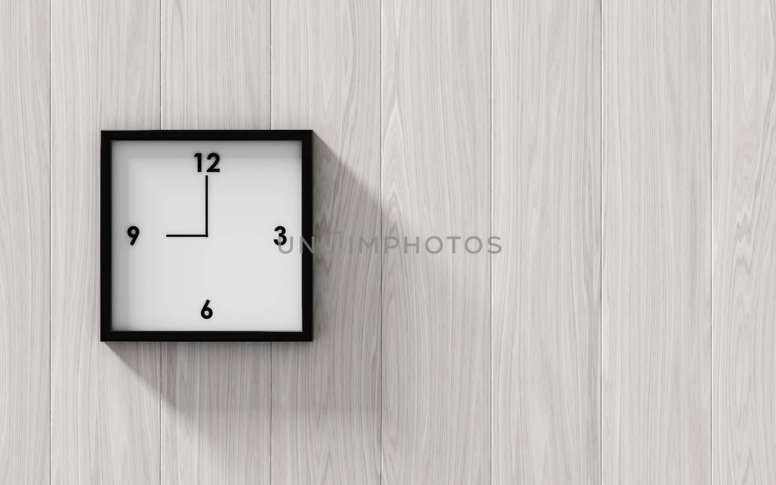 Black clock hanging on the wood wall , abstract background