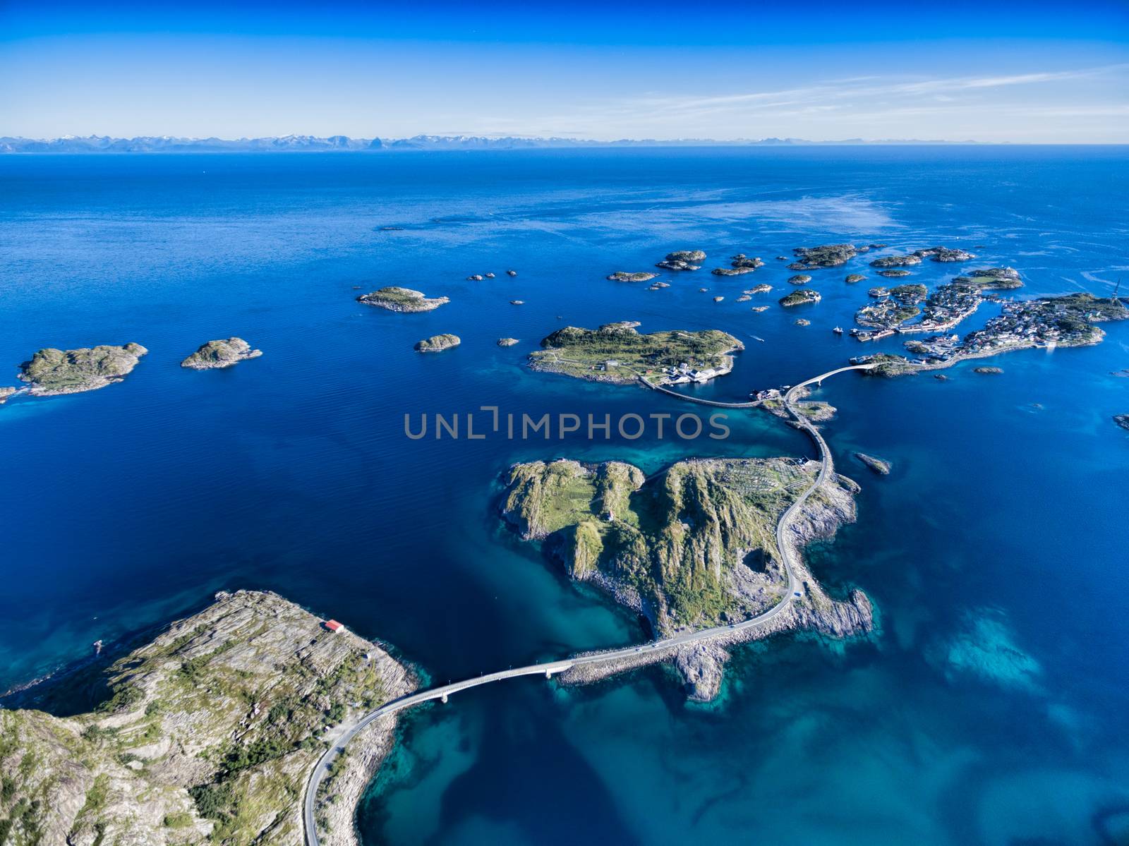 Breathtaking aerial view of Henningsvaer, fishing port on Lofoten islands