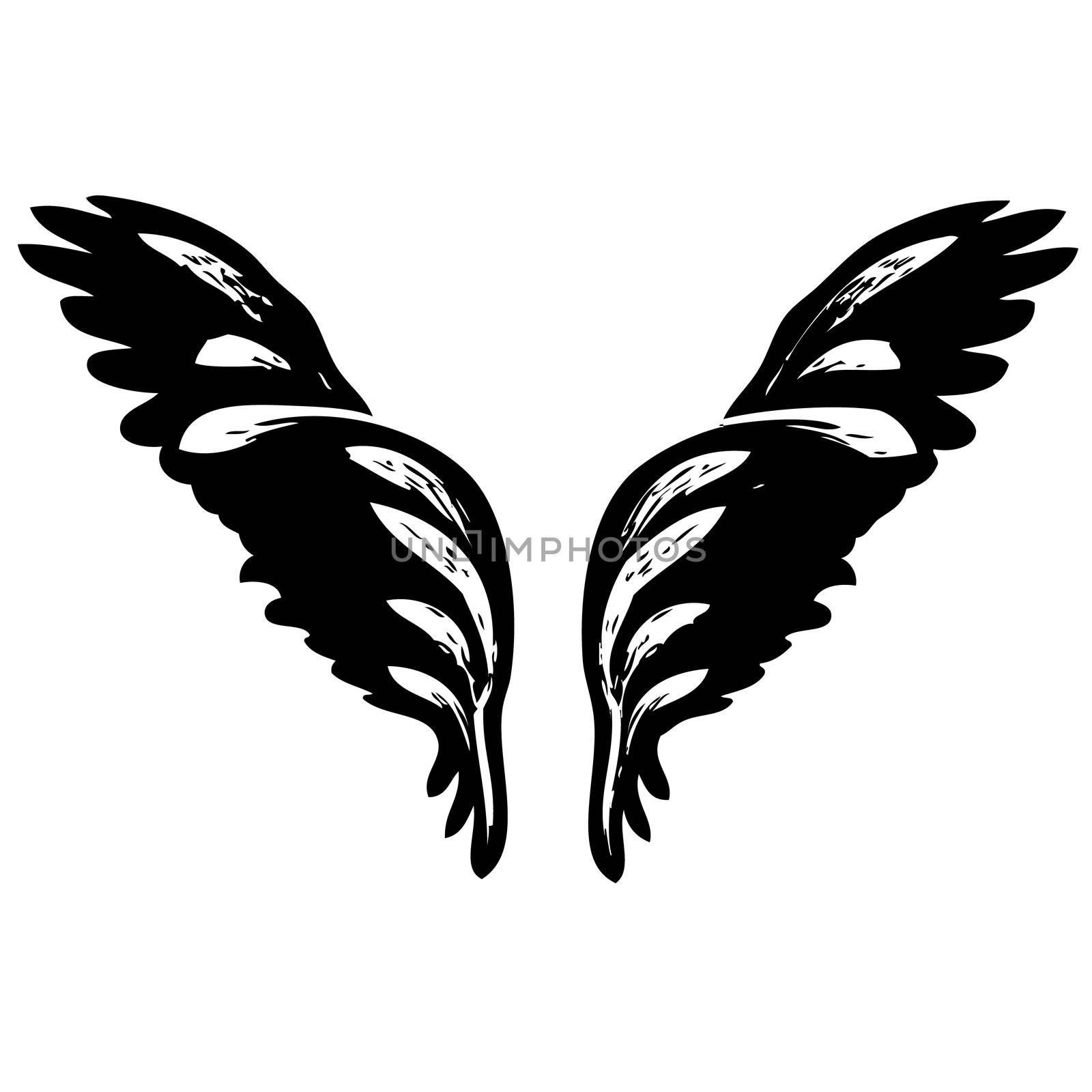 free hand sketch, doodle hand drawn of angel wings