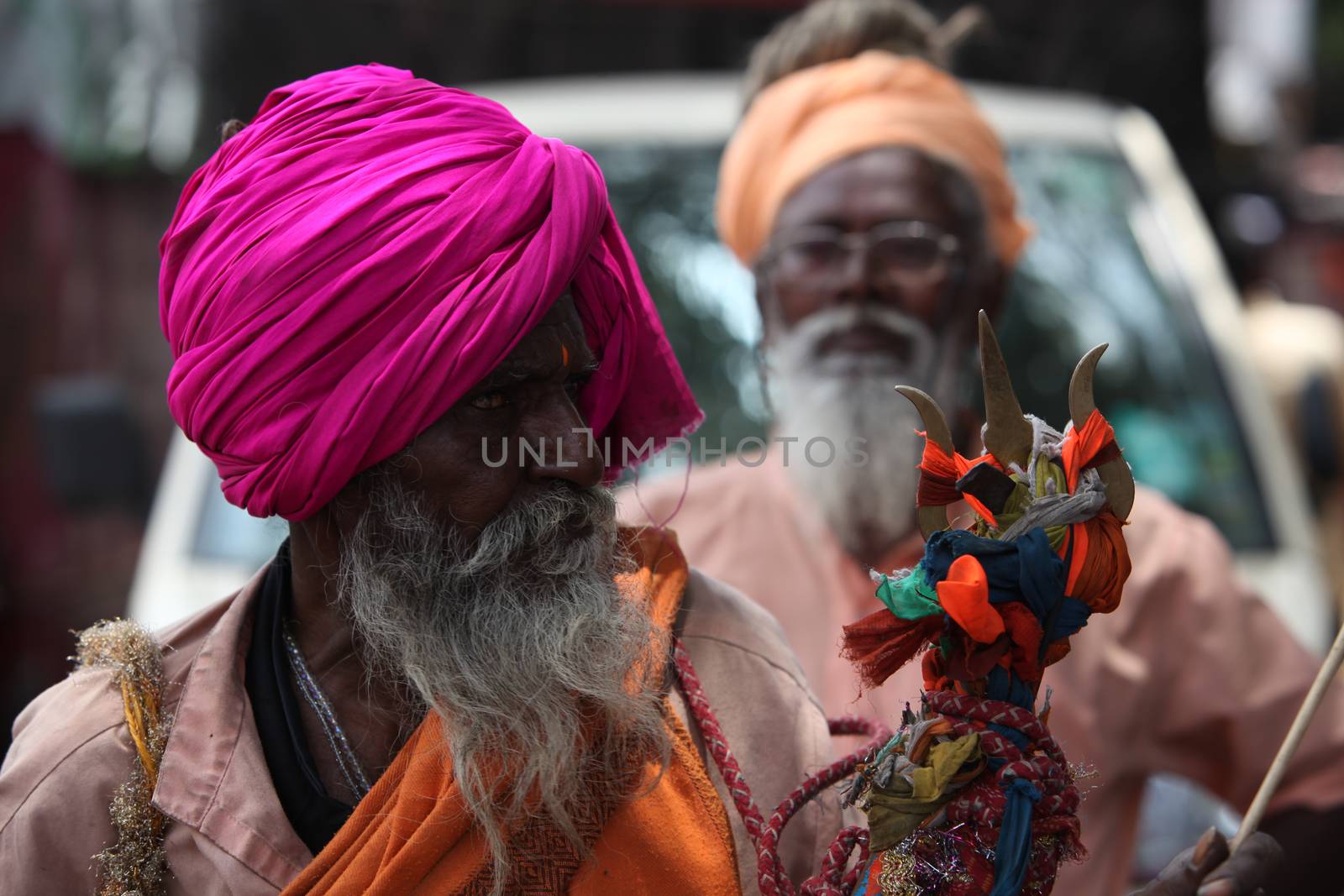Pune, India - July 11, 2015: An old Indian pilgrim, a devotee of Lord Shiva during an Indian pilgrimmage.