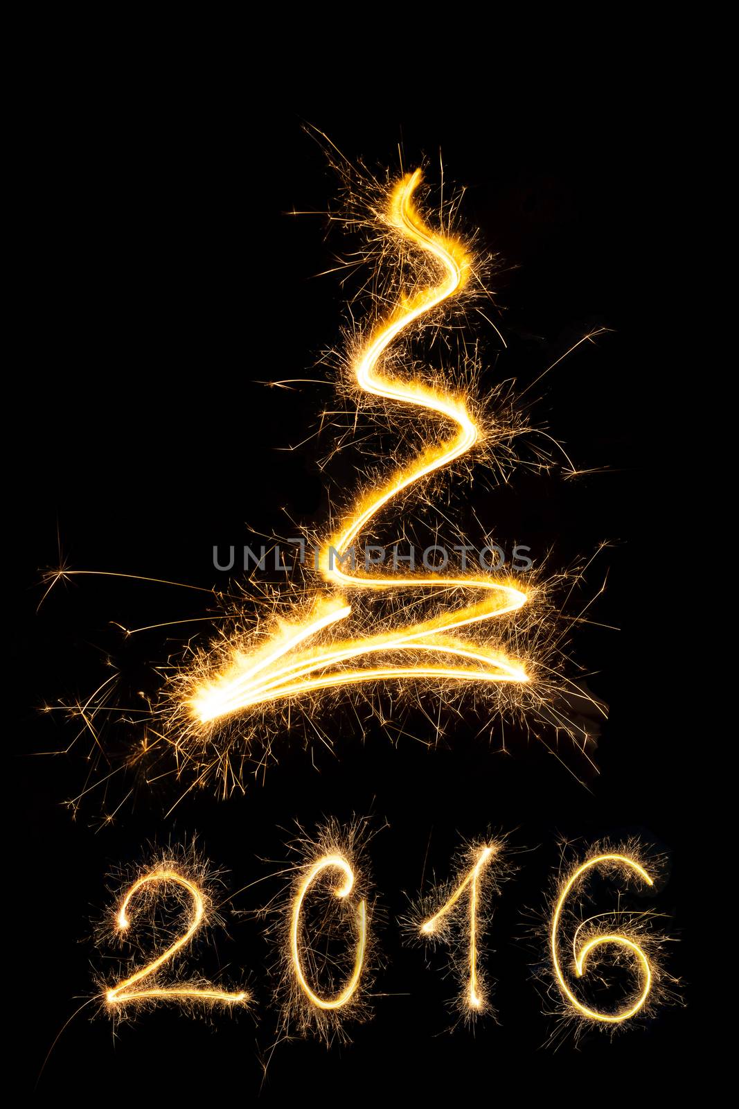 Merry christmas and happy new year 2016. Sparkling firework christmas and new year text on black background. Minimal abstract artistic style.
