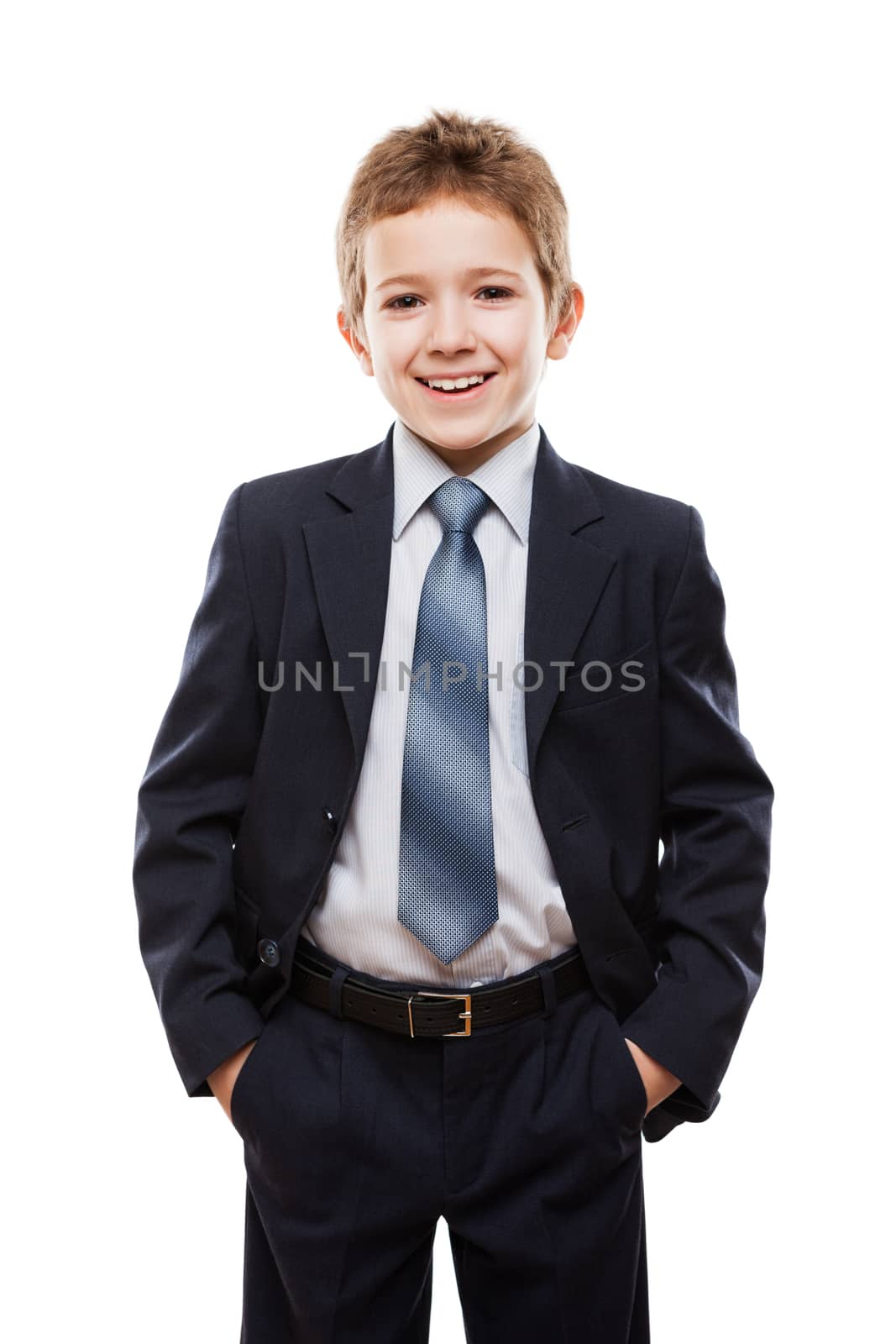 Smiling child boy in business suit by ia_64