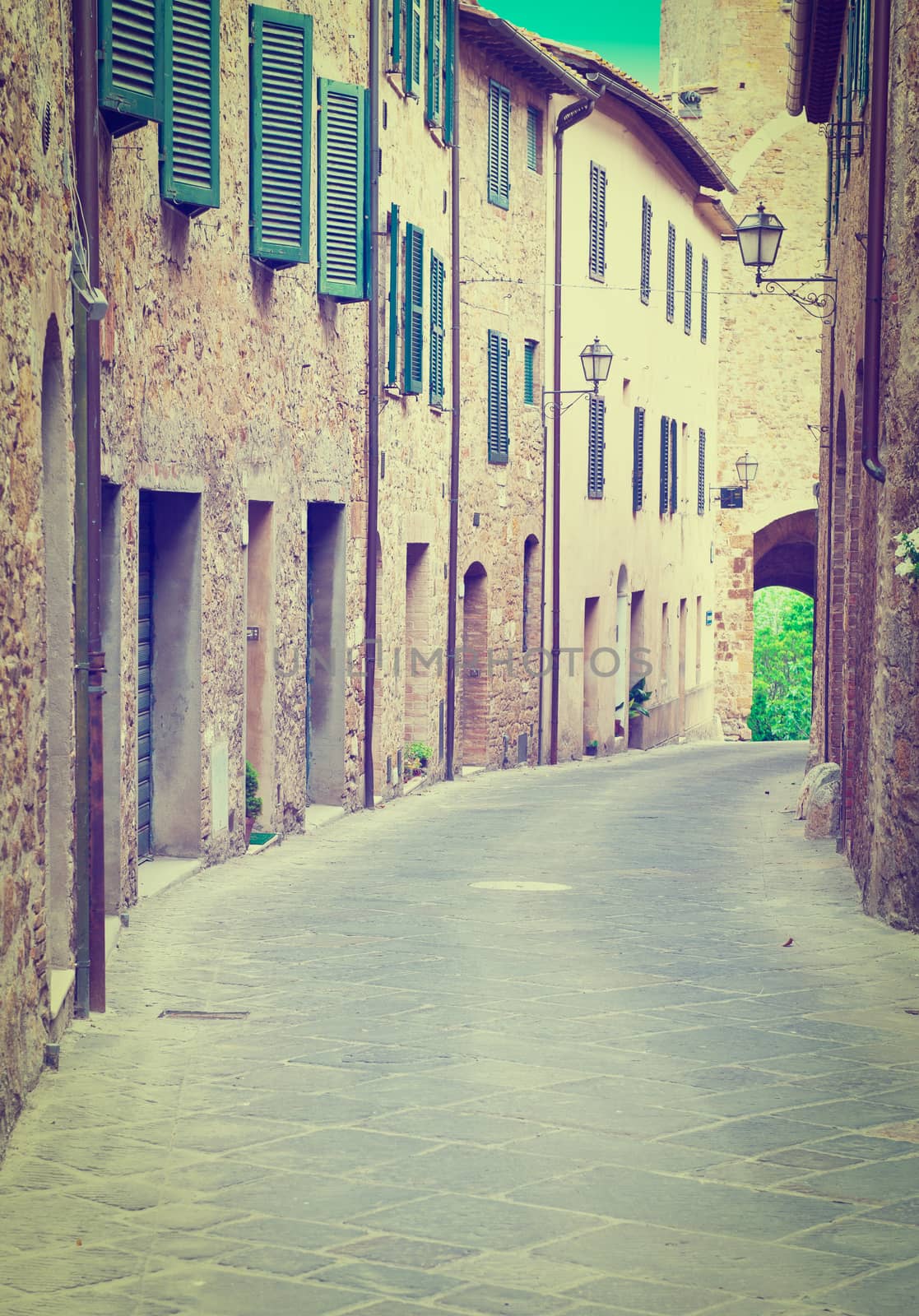 Narrow Alley  in the Italian City of Cetona, Instagram Effect