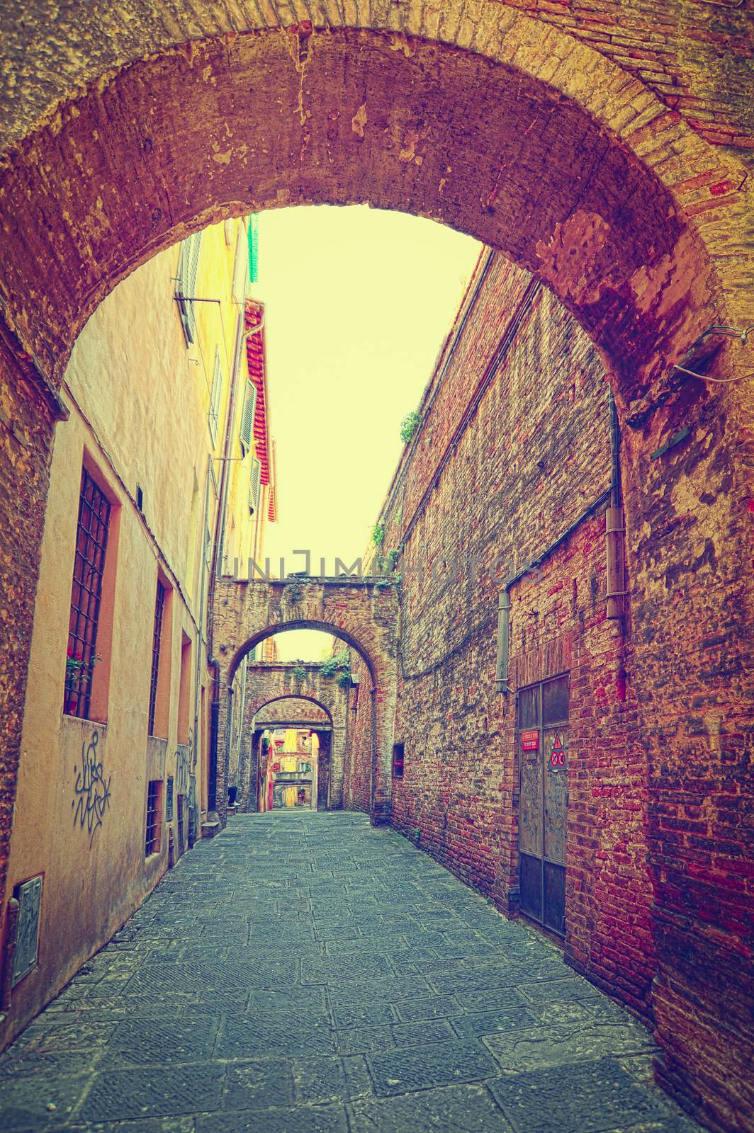 Narrow Street in Italian City of Siena, Instagram Effect